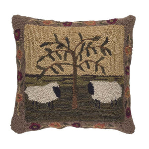 Willow and Sheep Hooked Pillow