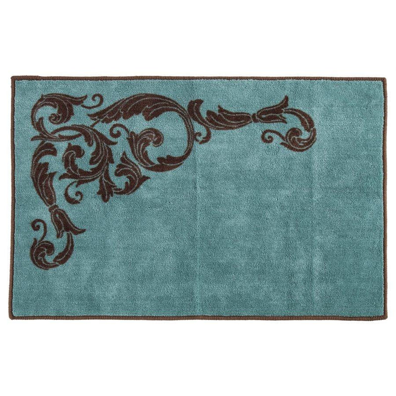 Turquoise Scroll Latex Backed Kitchen/ Bath Rug