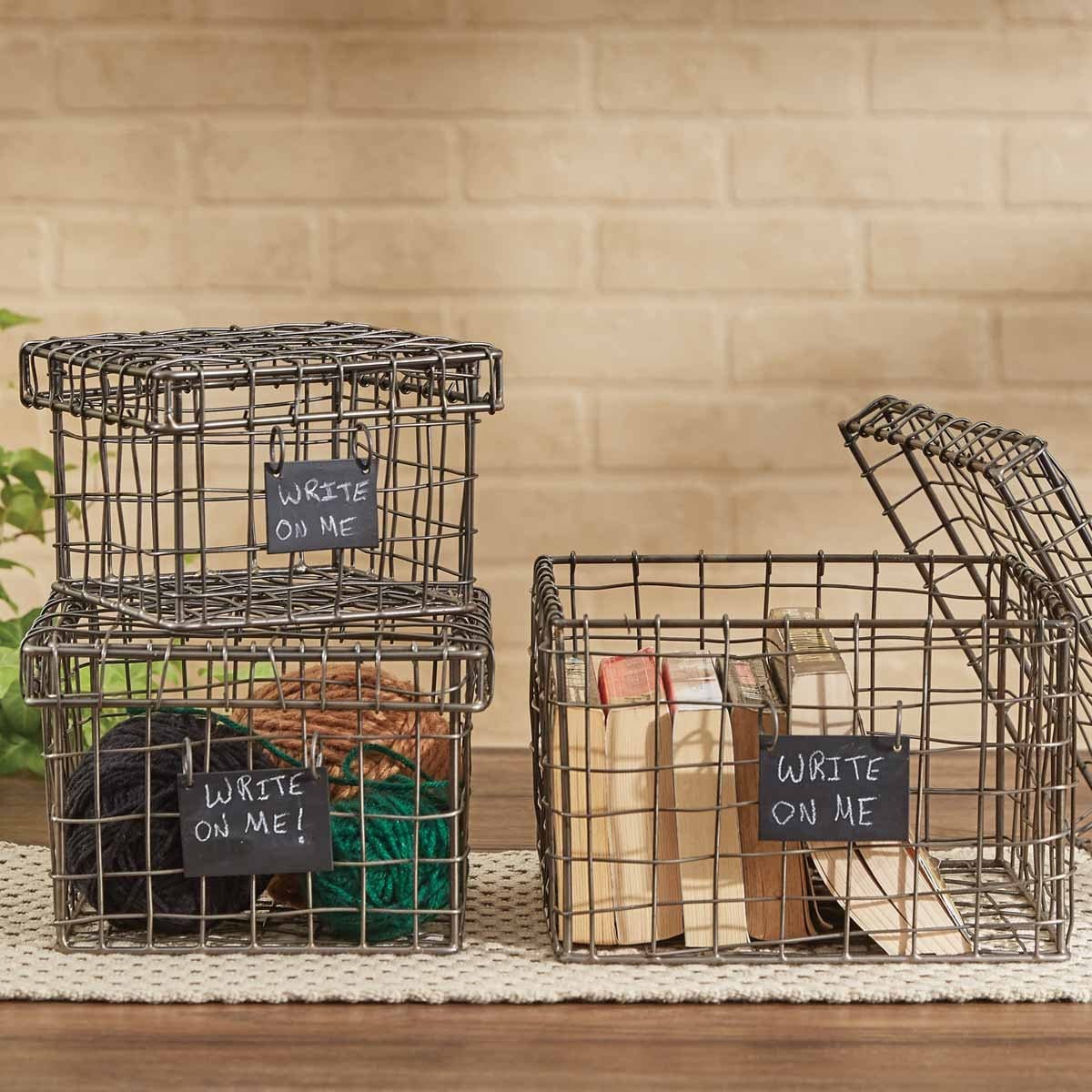 Wire Boxes with Chalkboard Tags- Set of 3