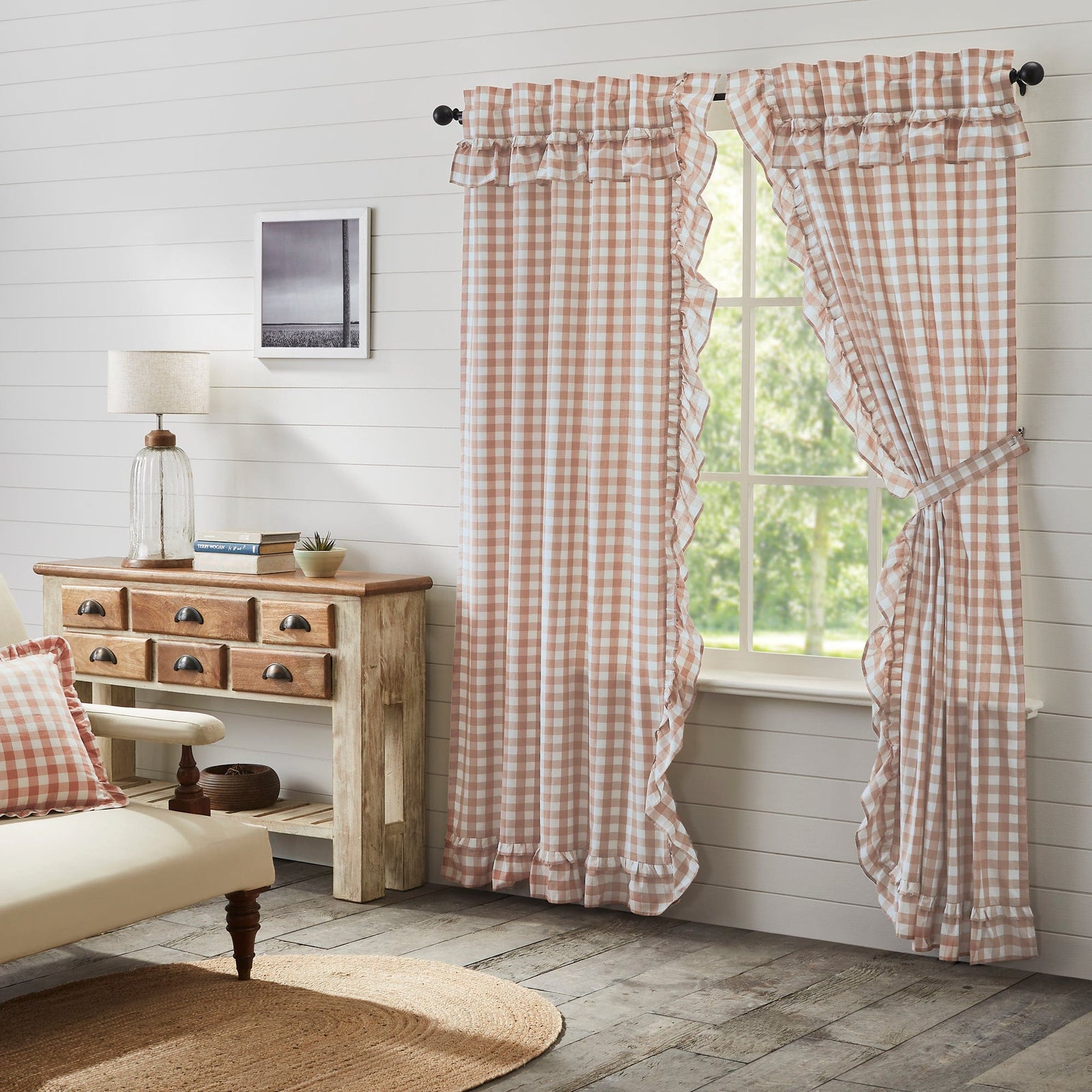 Annie Buffalo Check Ruffled 84" Panel Set - Portabella