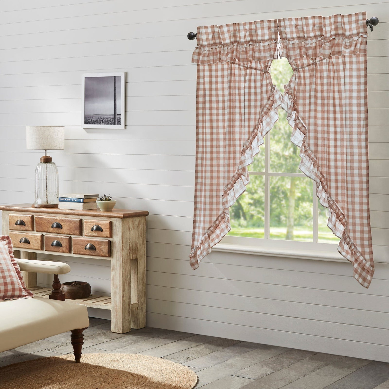 Annie Buffalo Check Ruffled Prairie Curtain - Portabella