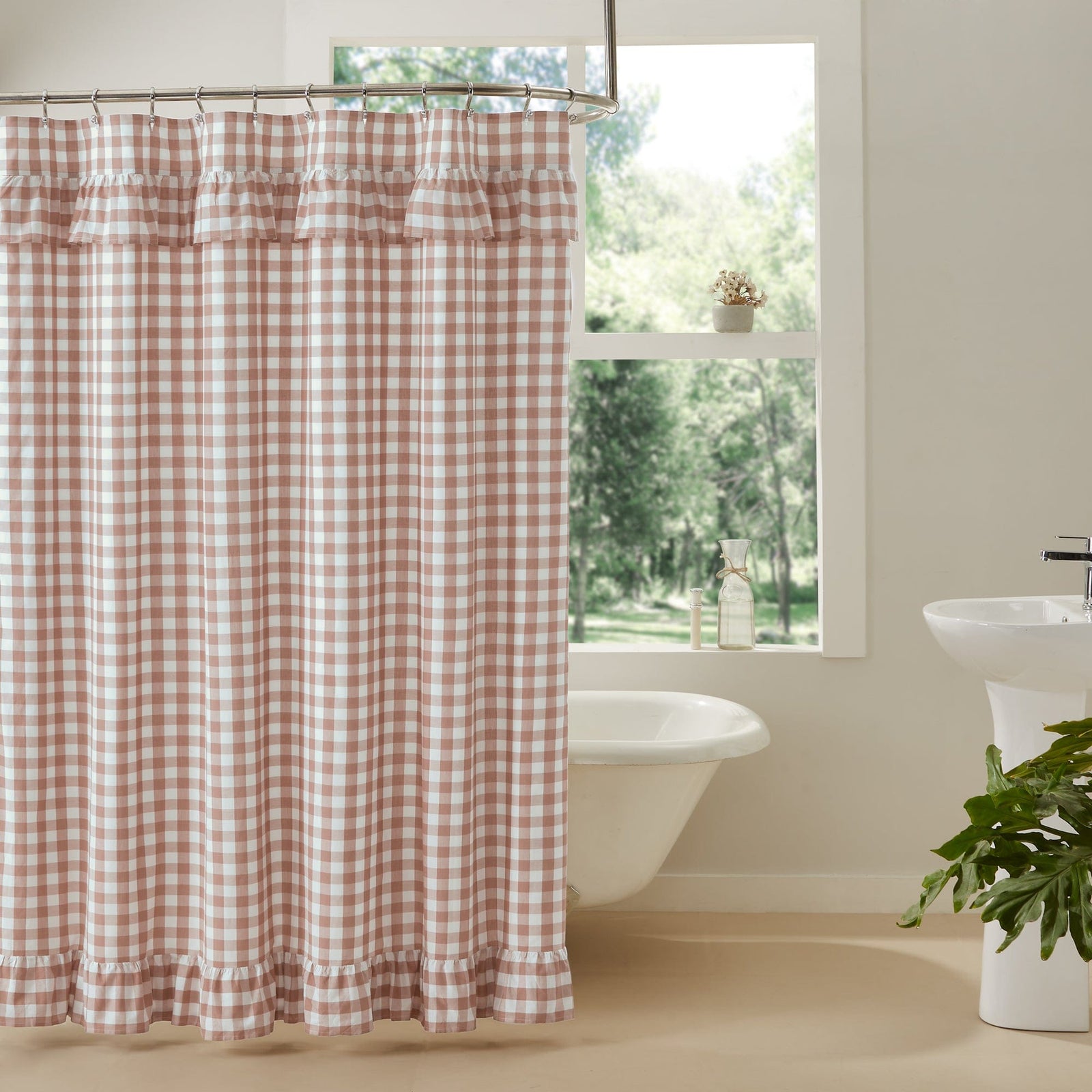Annie Portabella Check Ruffled Shower Curtain