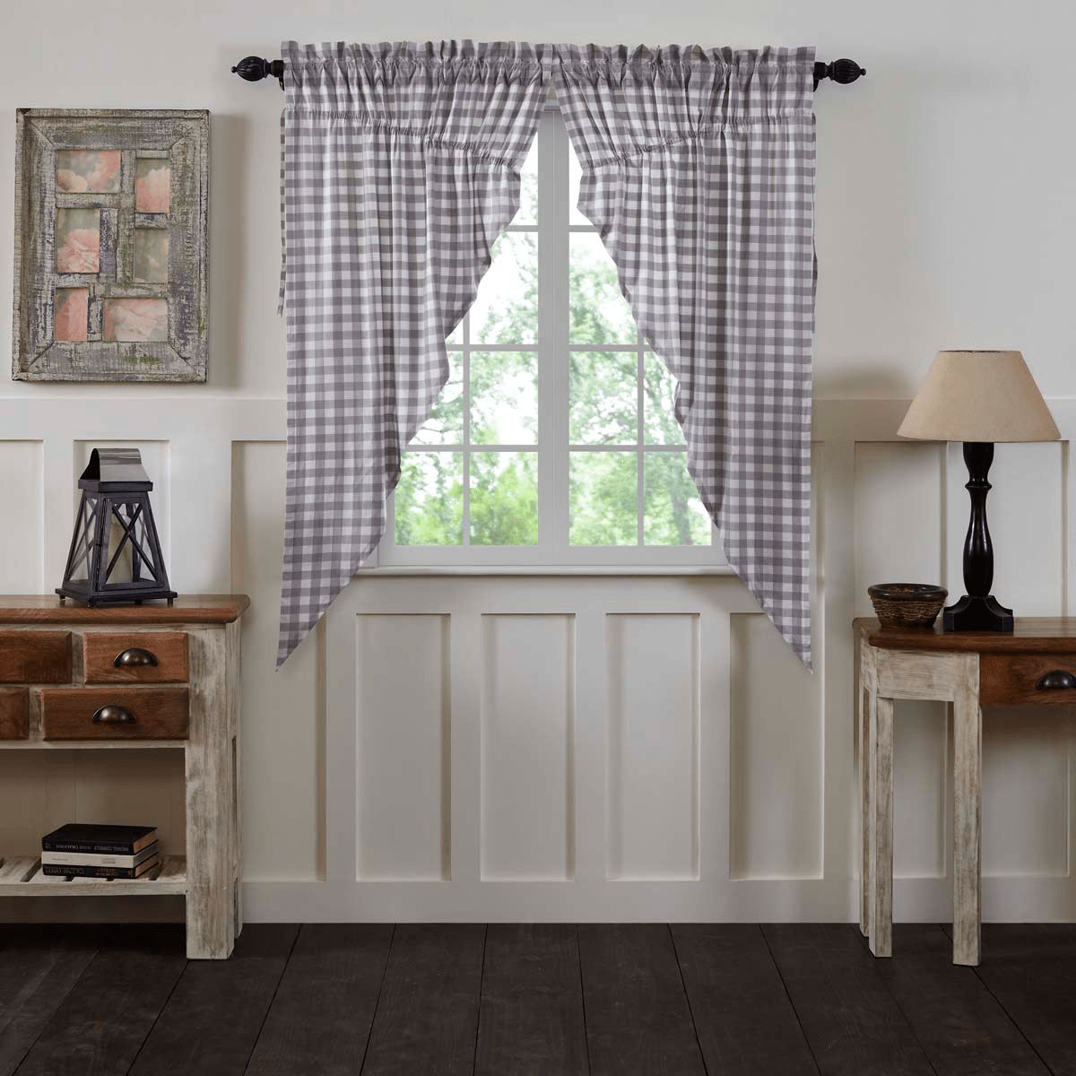 Annie Buffalo Check Prairie Curtain - Grey