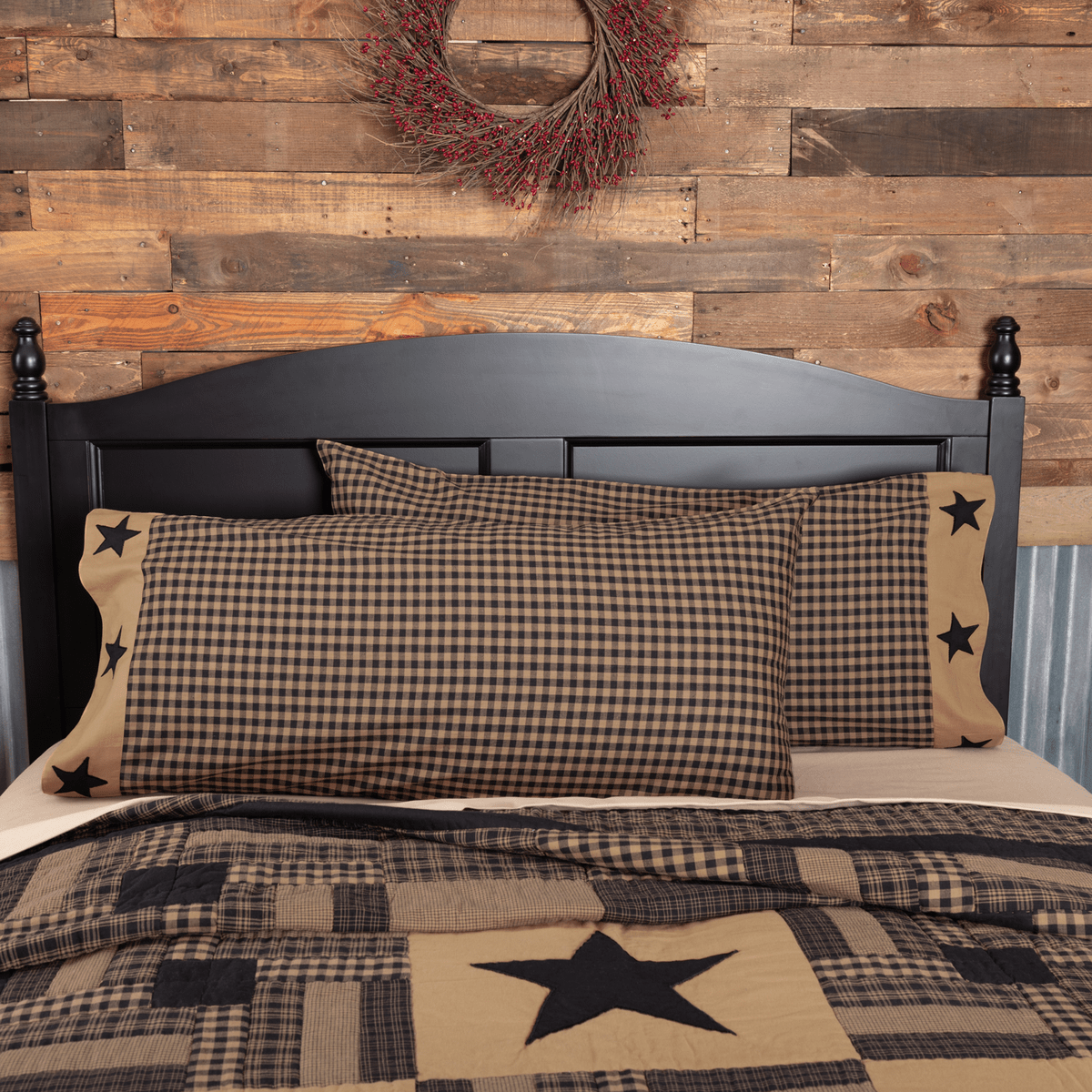 Black Check Star Pillow Case Set