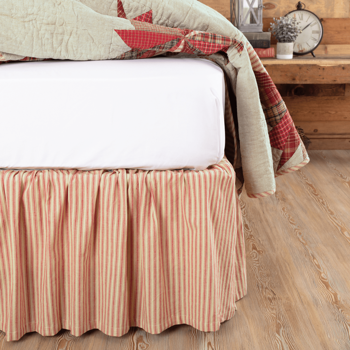 Ozark Red Ticking Stripe Bedskirt 16"