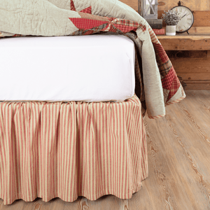 Ozark Red Ticking Stripe Bedskirt 16"