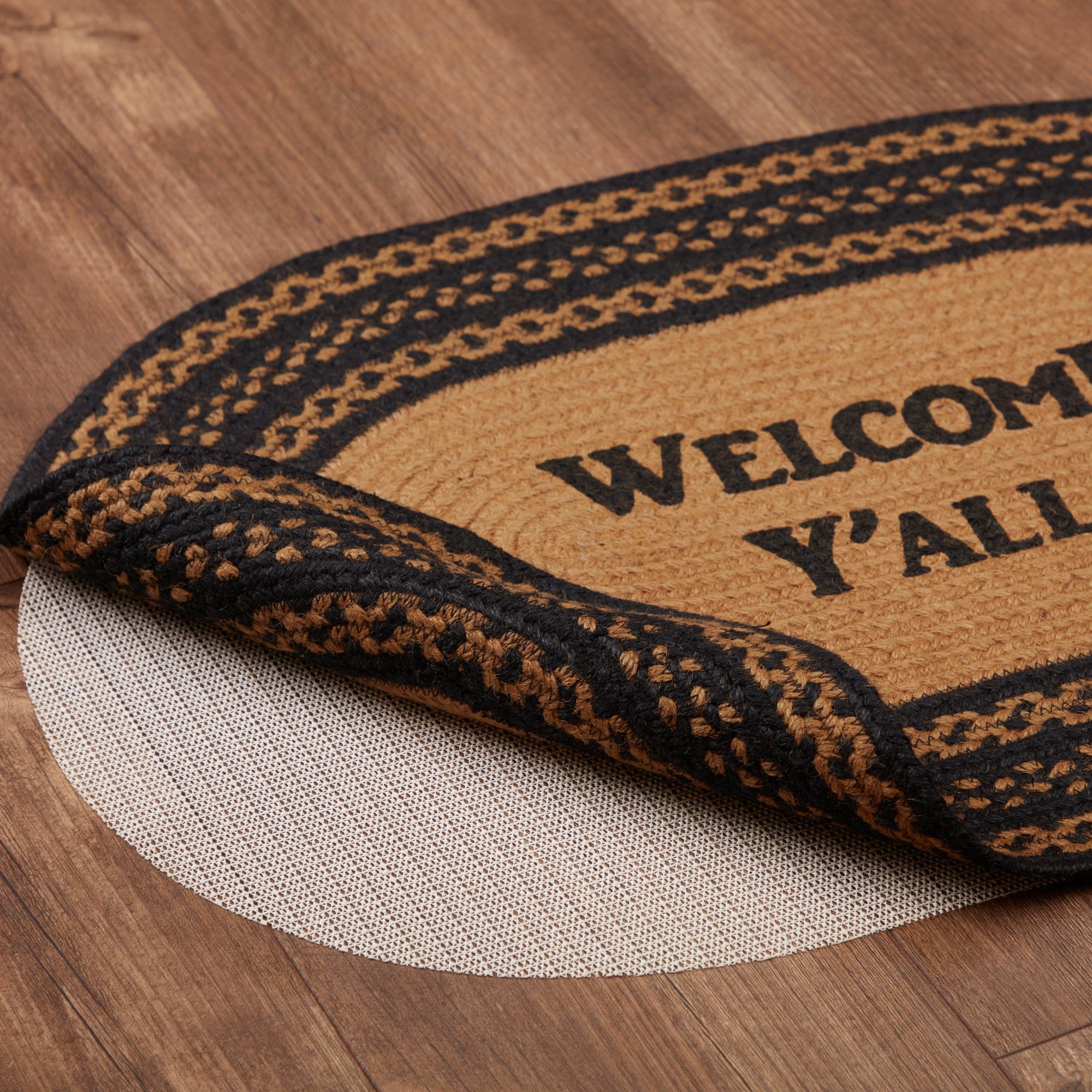 Farmhouse Welcome Y'all Oval Rug w/ Pad