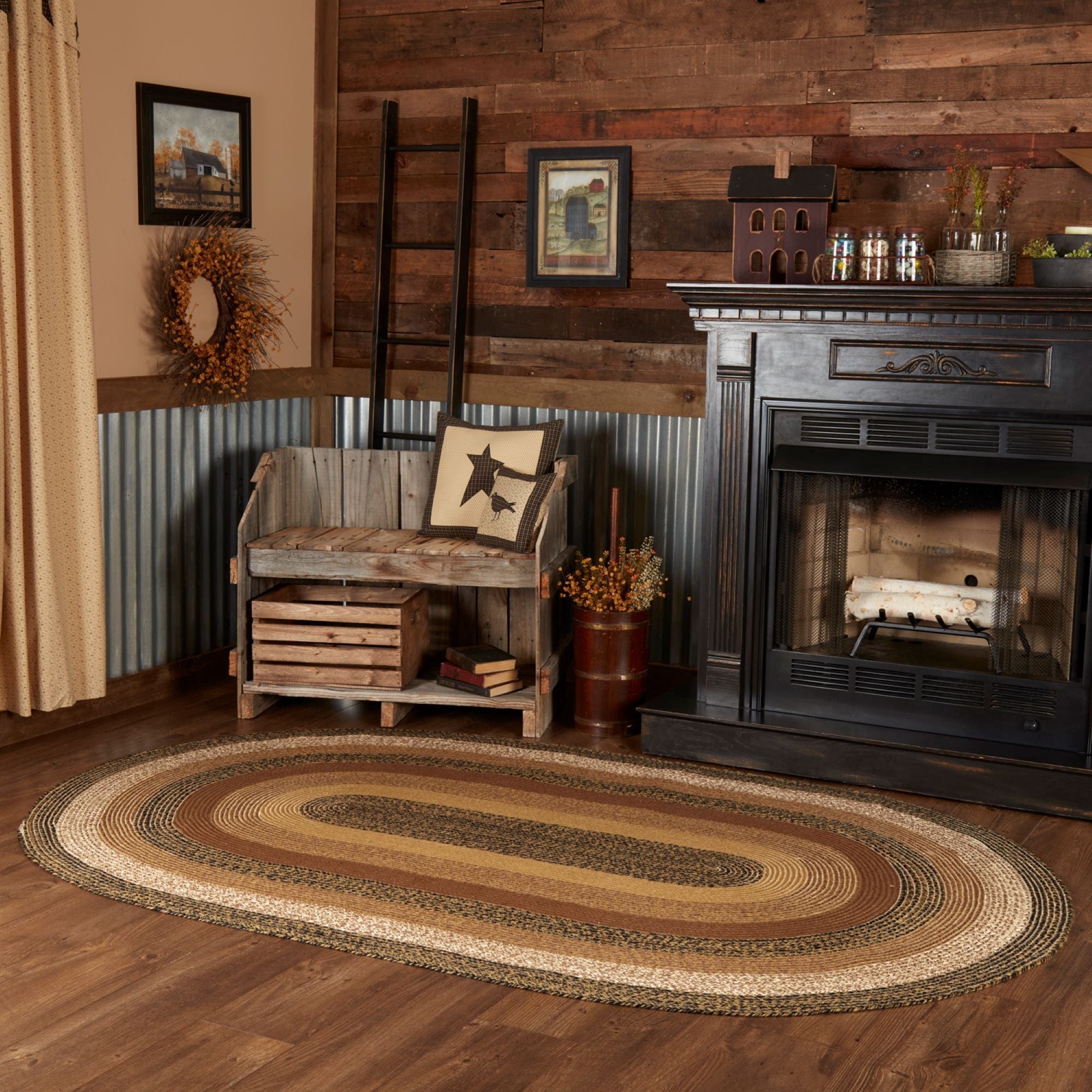 Kettle Grove Oval Braided Rug w/ Pad