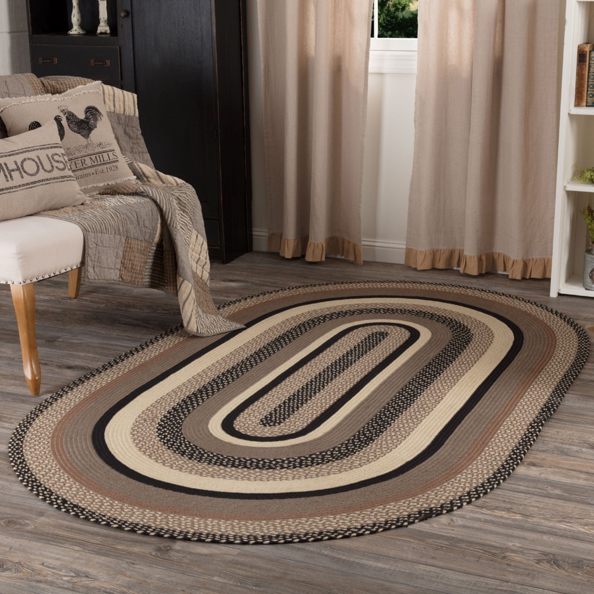 Sawyer Mill Charcoal Braided Oval Rug w/ Pad - Retro Barn Country Linens