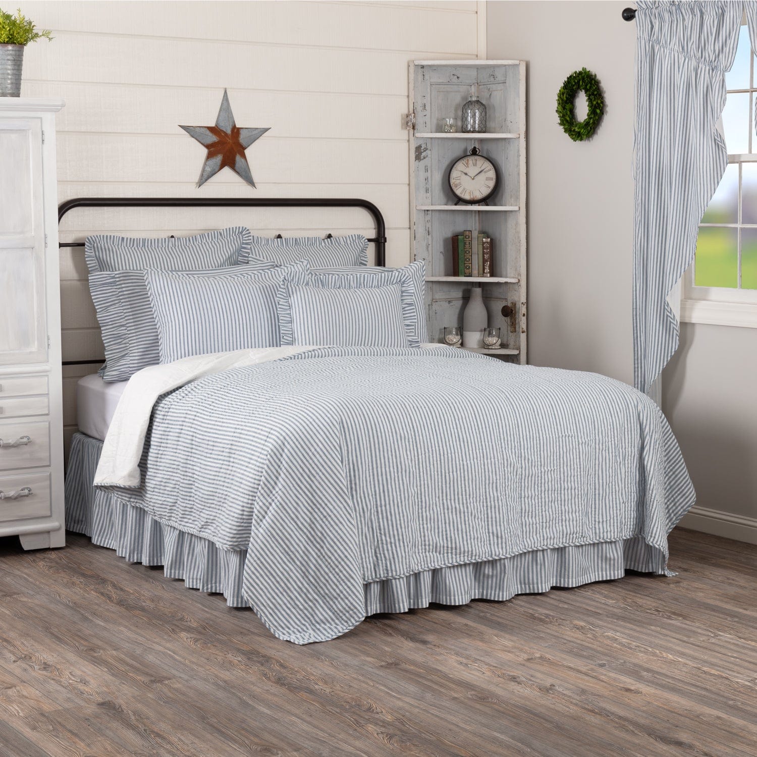 Sawyer Mill Blue Ticking Stripe Quilted Coverlet