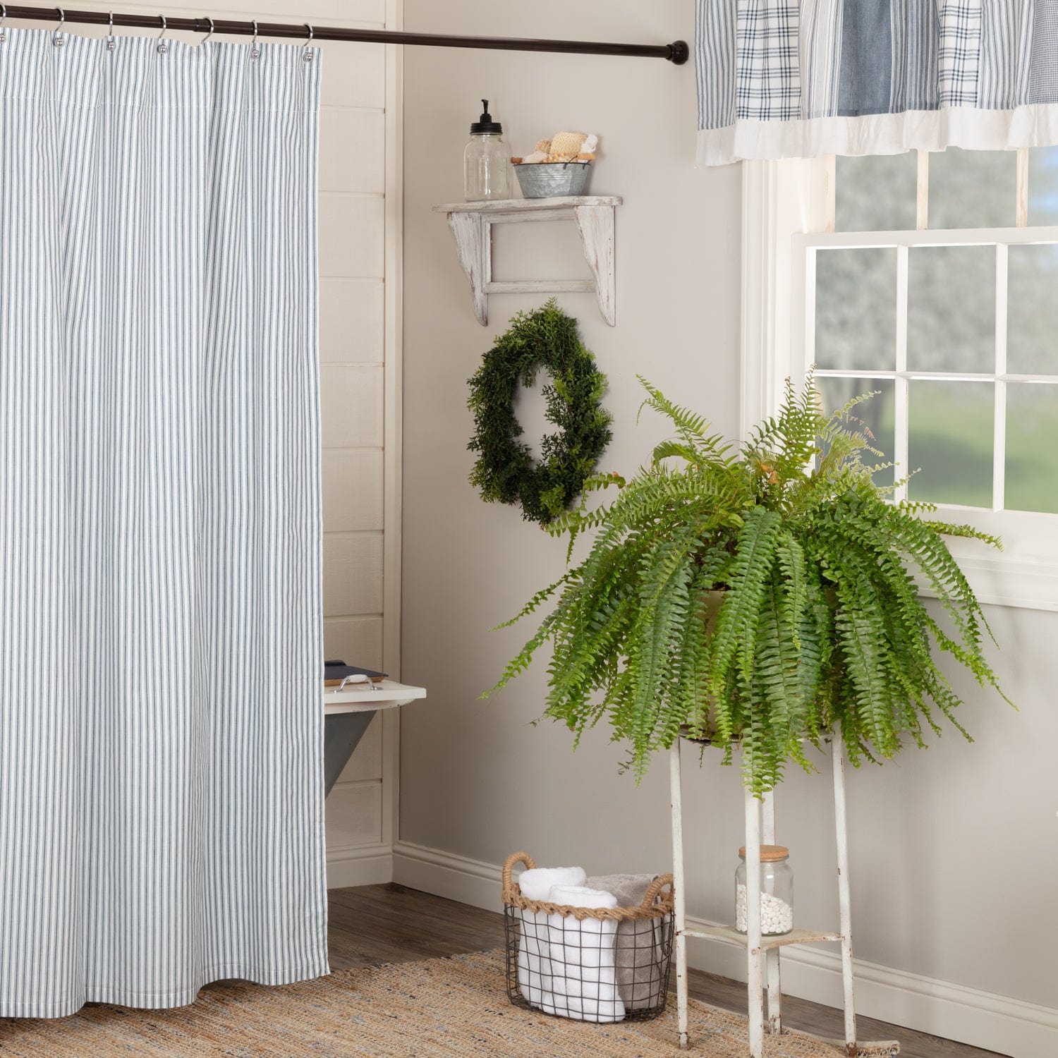 Sawyer Mill Blue Ticking Stripe Shower Curtain