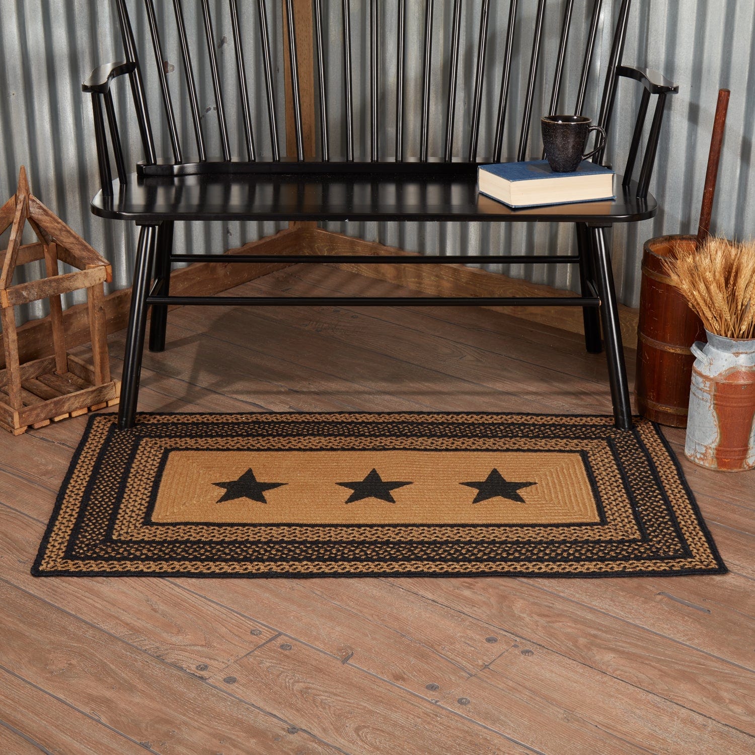 Farmhouse Rectangle Stencil Star Rug