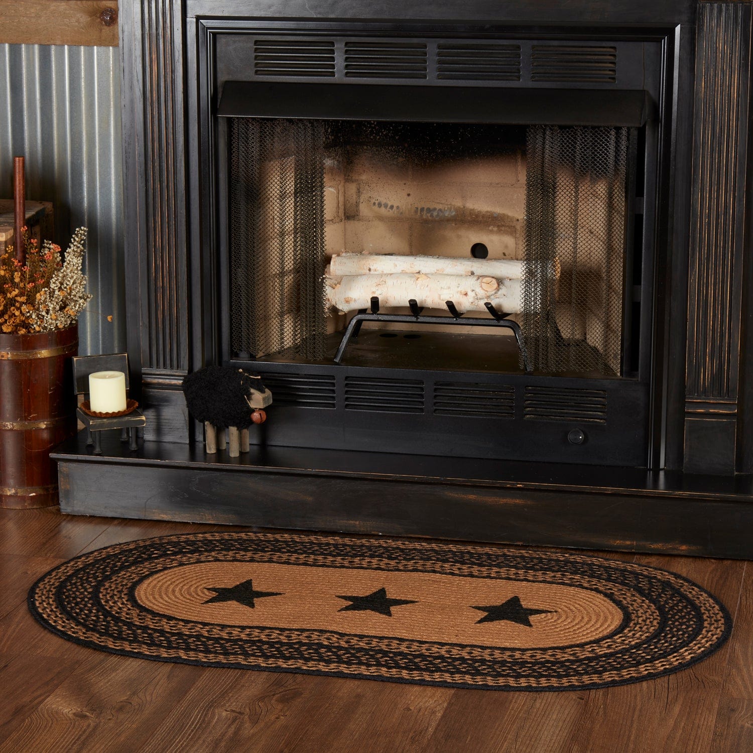 Farmhouse Oval Stencil Star Rug w/ Pad