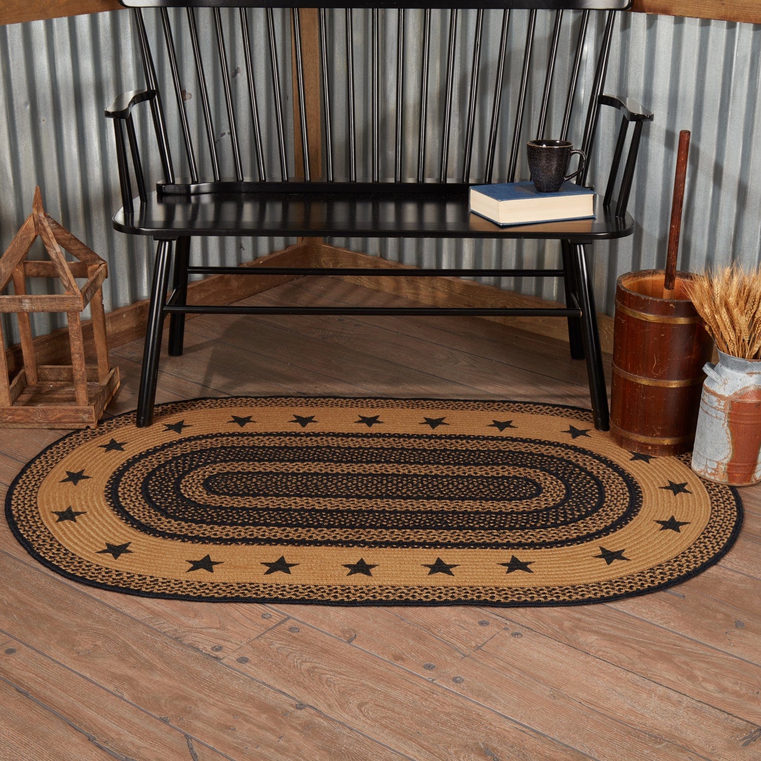 Farmhouse Oval Stencil Star Rug w/ Pad