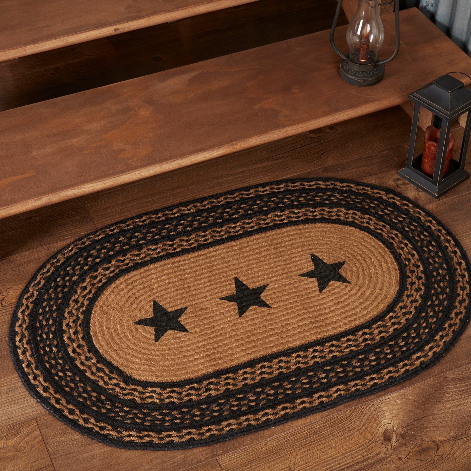 Farmhouse Oval Stencil Star Rug w/ Pad