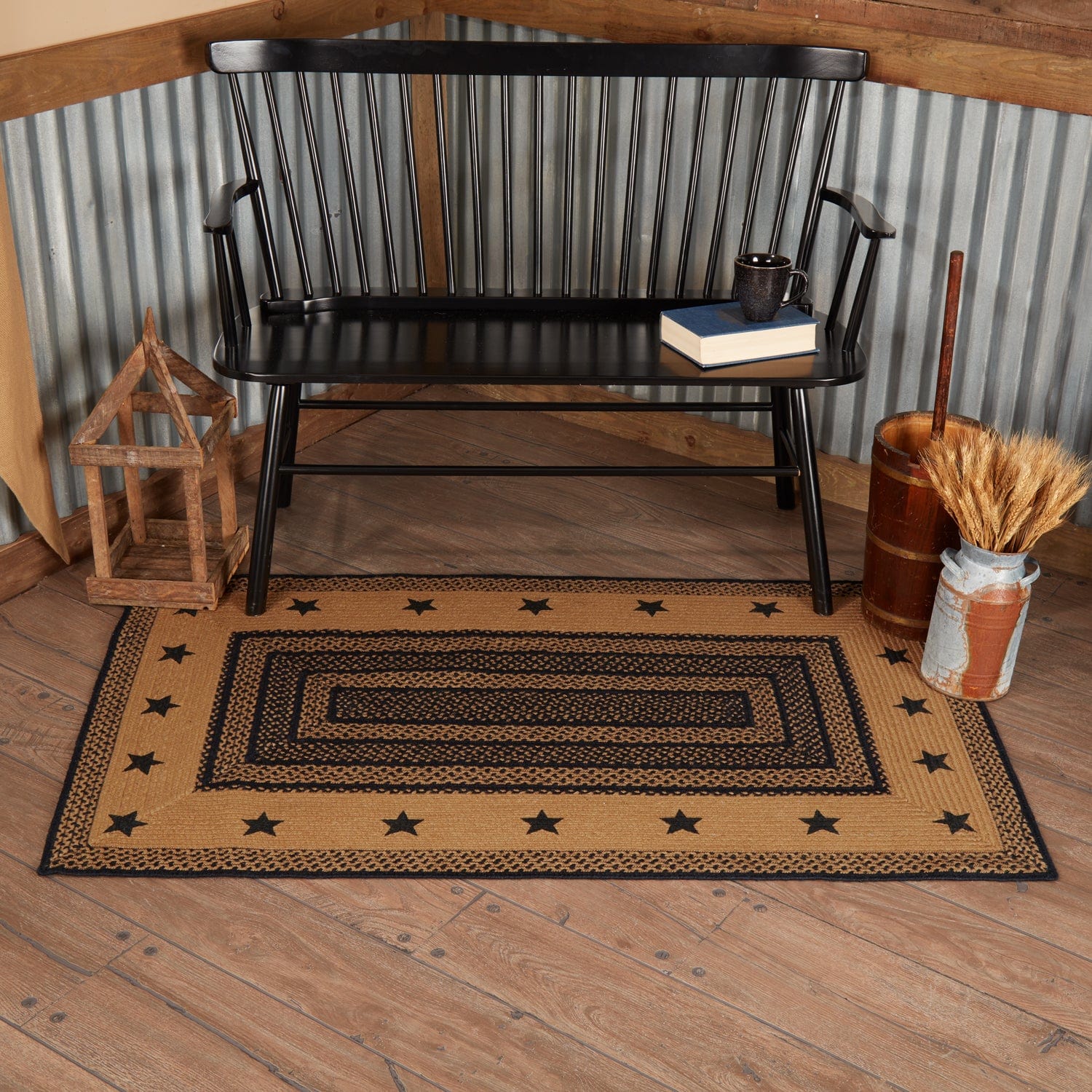 Rustic Star Rugs Entry Rug Farmhouse Rectangle Stencil Star Rug - Retro Barn Country Linens