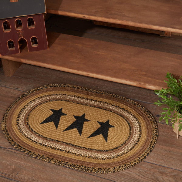 Kettle Grove Oval Braided Star Rug w/ Pad - Retro Barn Country Linens