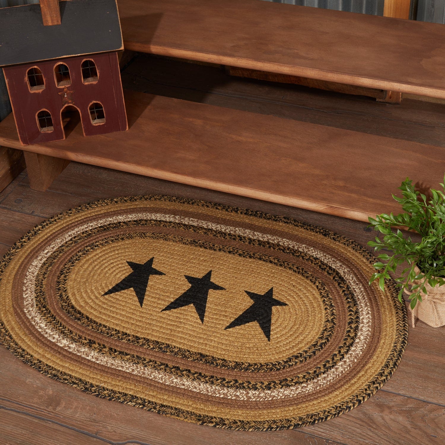 Kettle Grove Oval Braided Star Rug w/ Pad