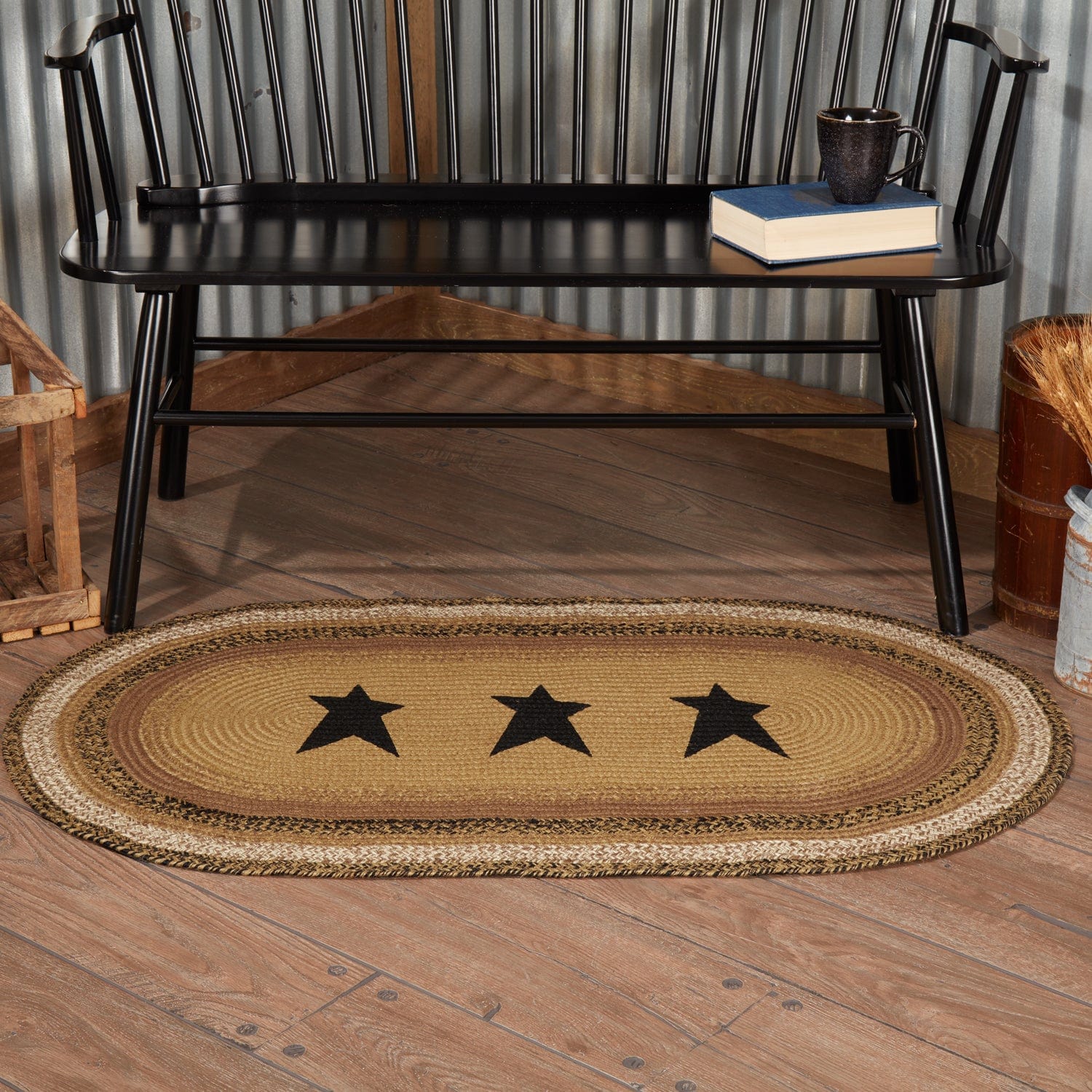 Kettle Grove Oval Braided Star Rug w/ Pad