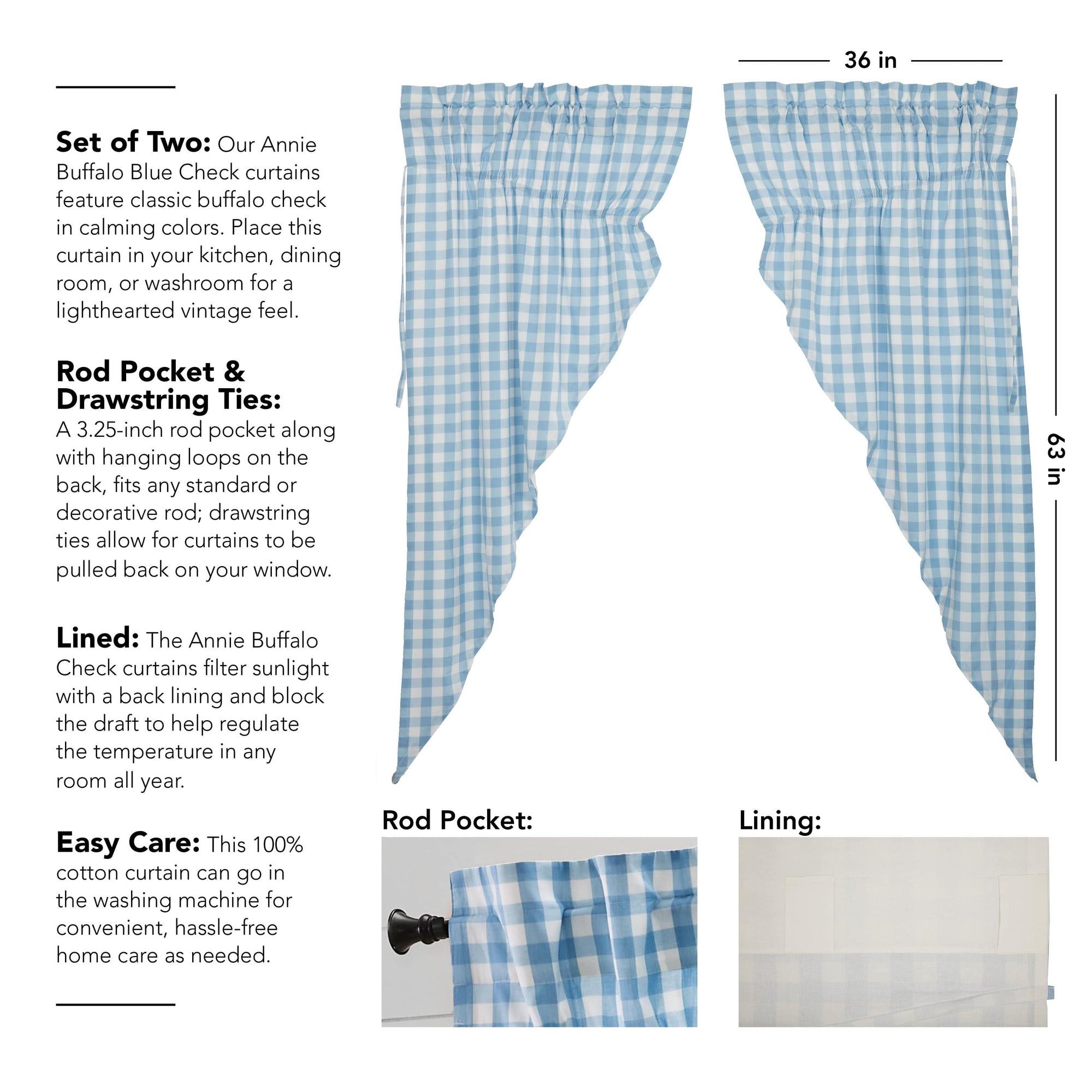 Annie Buffalo Check Prairie Curtain - Blue