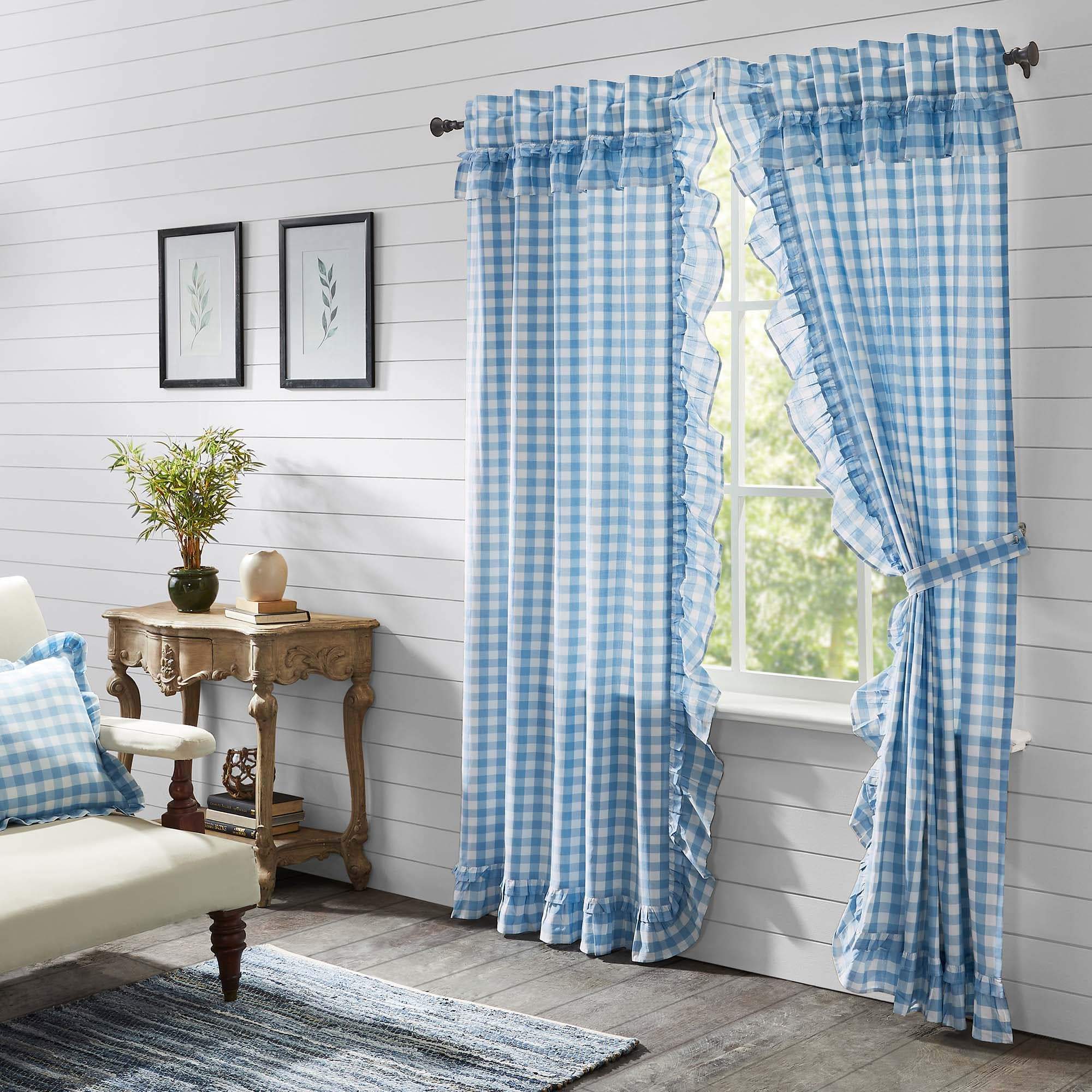 Annie Buffalo Check Ruffled 84" Panel Set - Blue