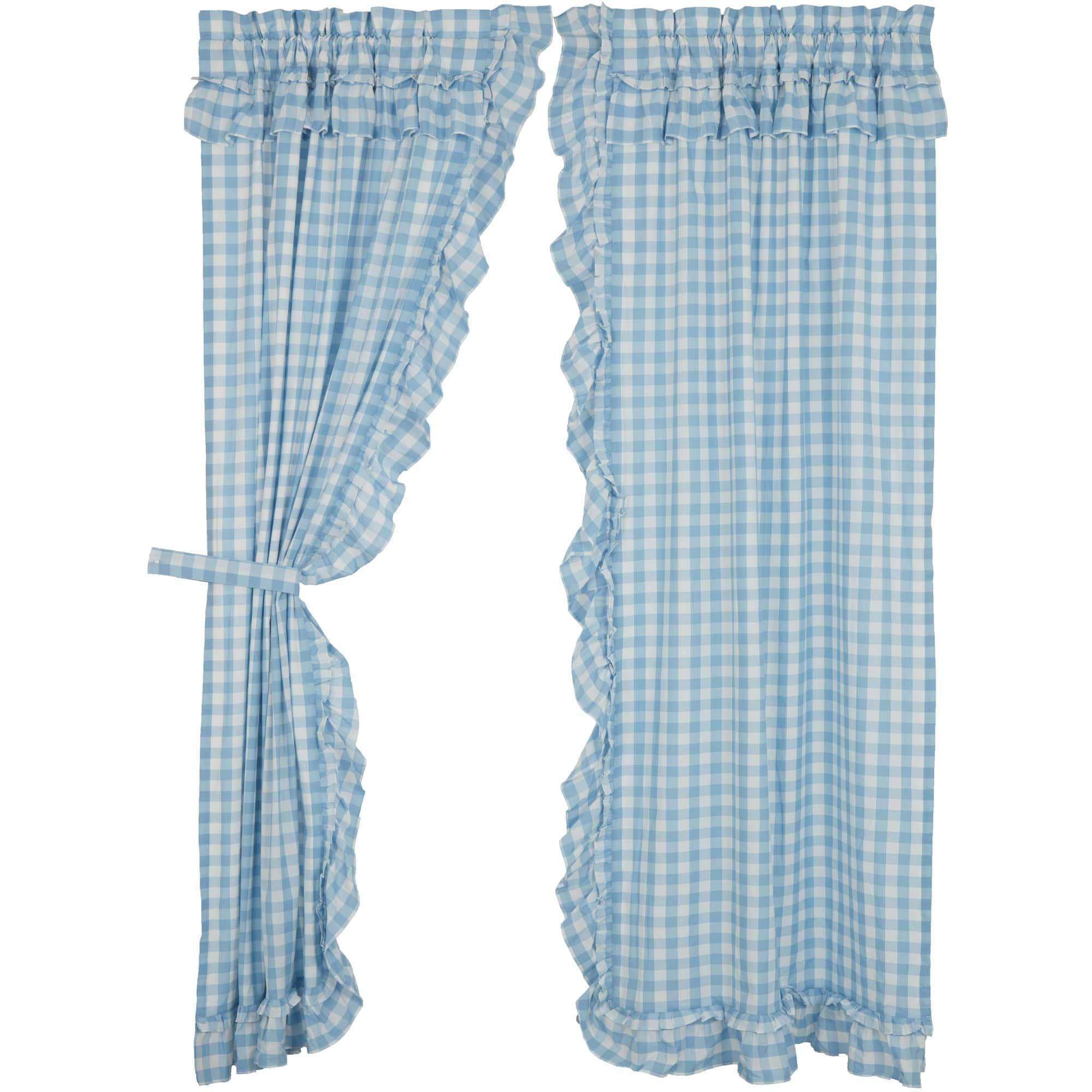 Annie Buffalo Check Ruffled 84" Panel Set - Blue