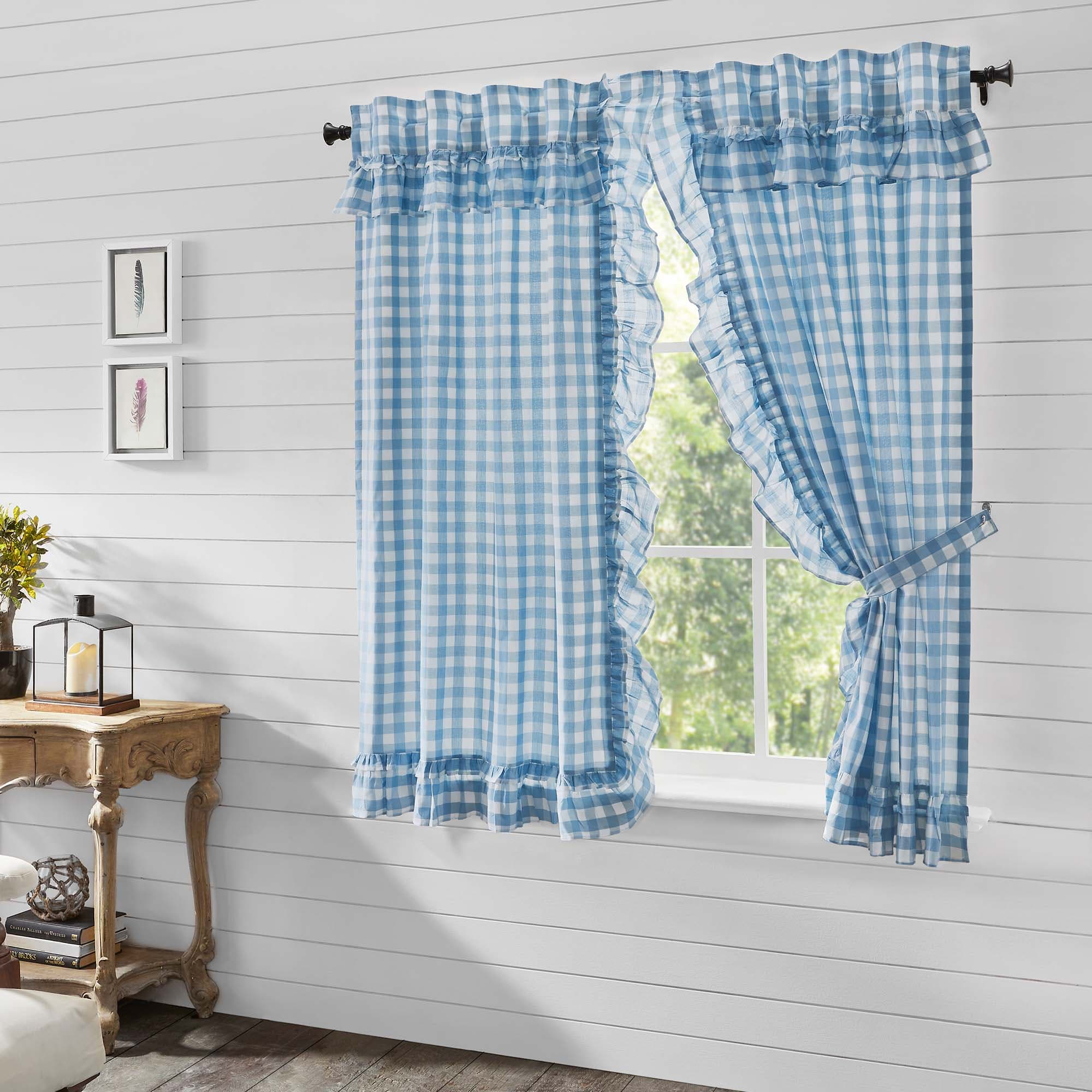 Annie Buffalo Check Ruffled 63" Panel Set - Blue