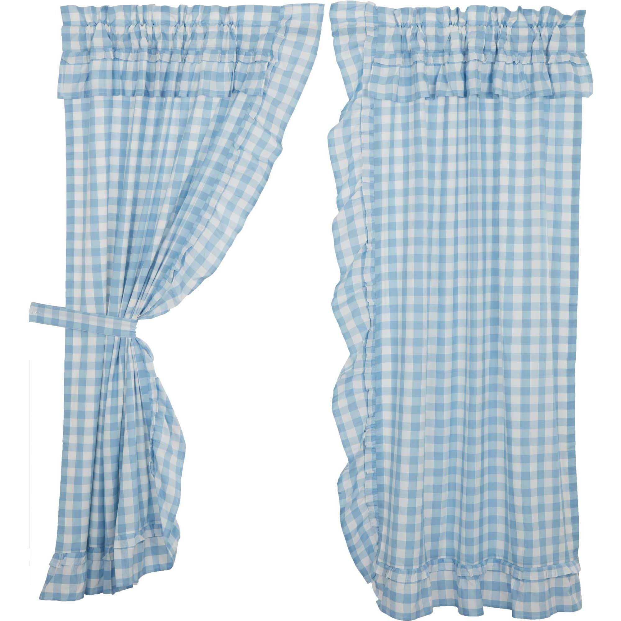 Annie Buffalo Check Ruffled 63" Panel Set - Blue