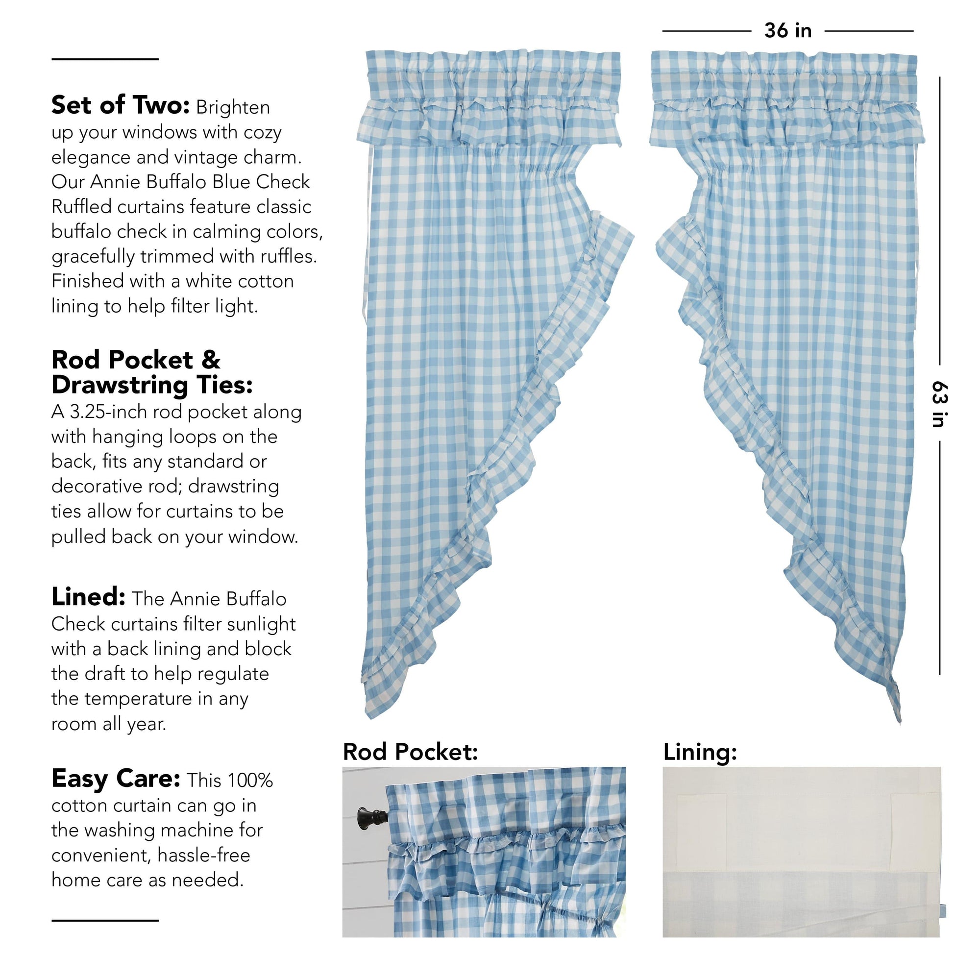 Annie Buffalo Check Ruffled Prairie Curtain - Blue