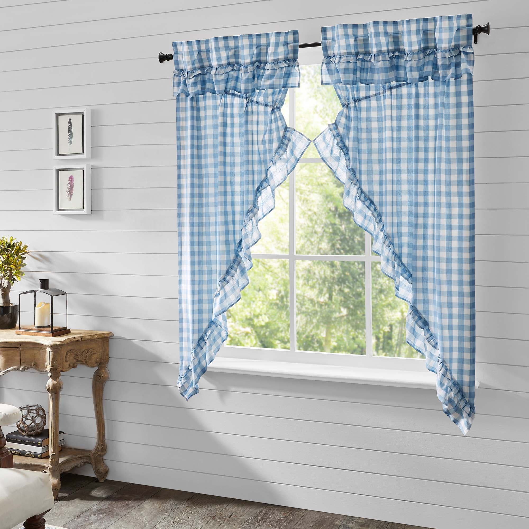 Annie Buffalo Check Ruffled Prairie Curtain - Blue