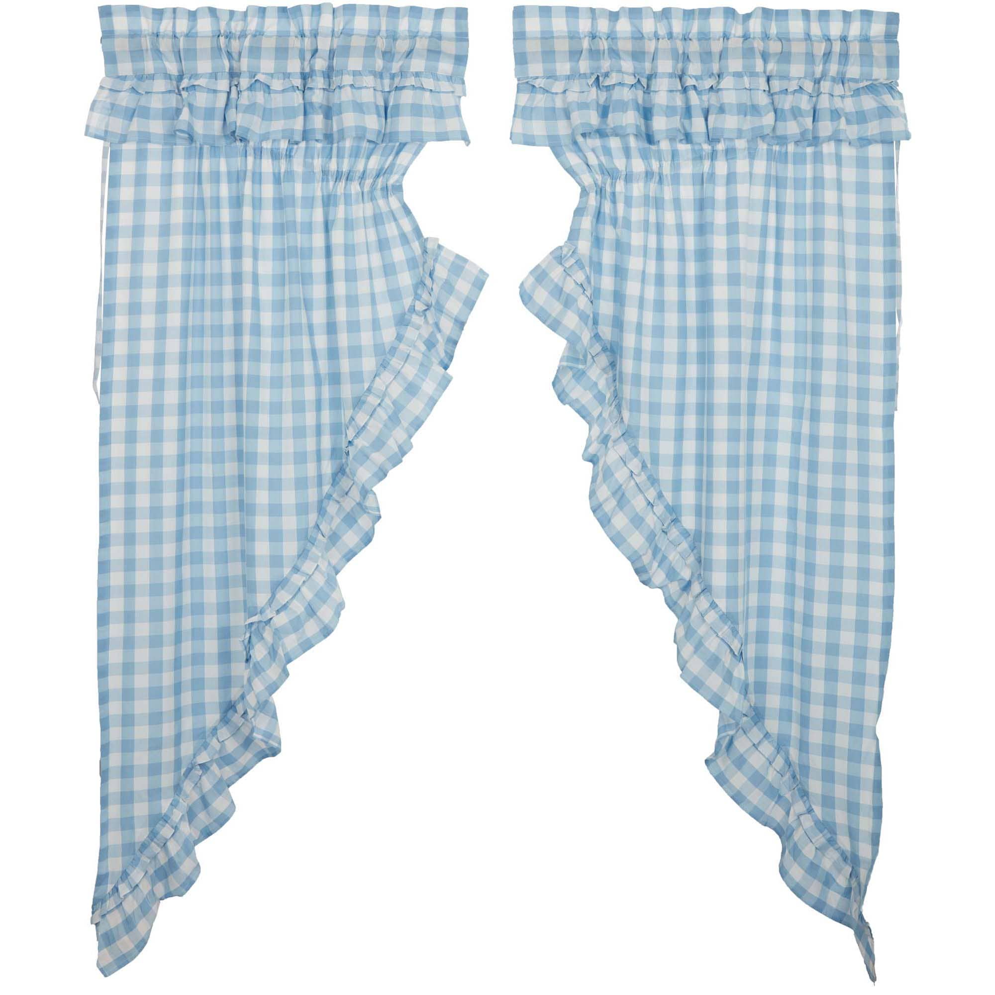 Annie Buffalo Check Ruffled Prairie Curtain - Blue