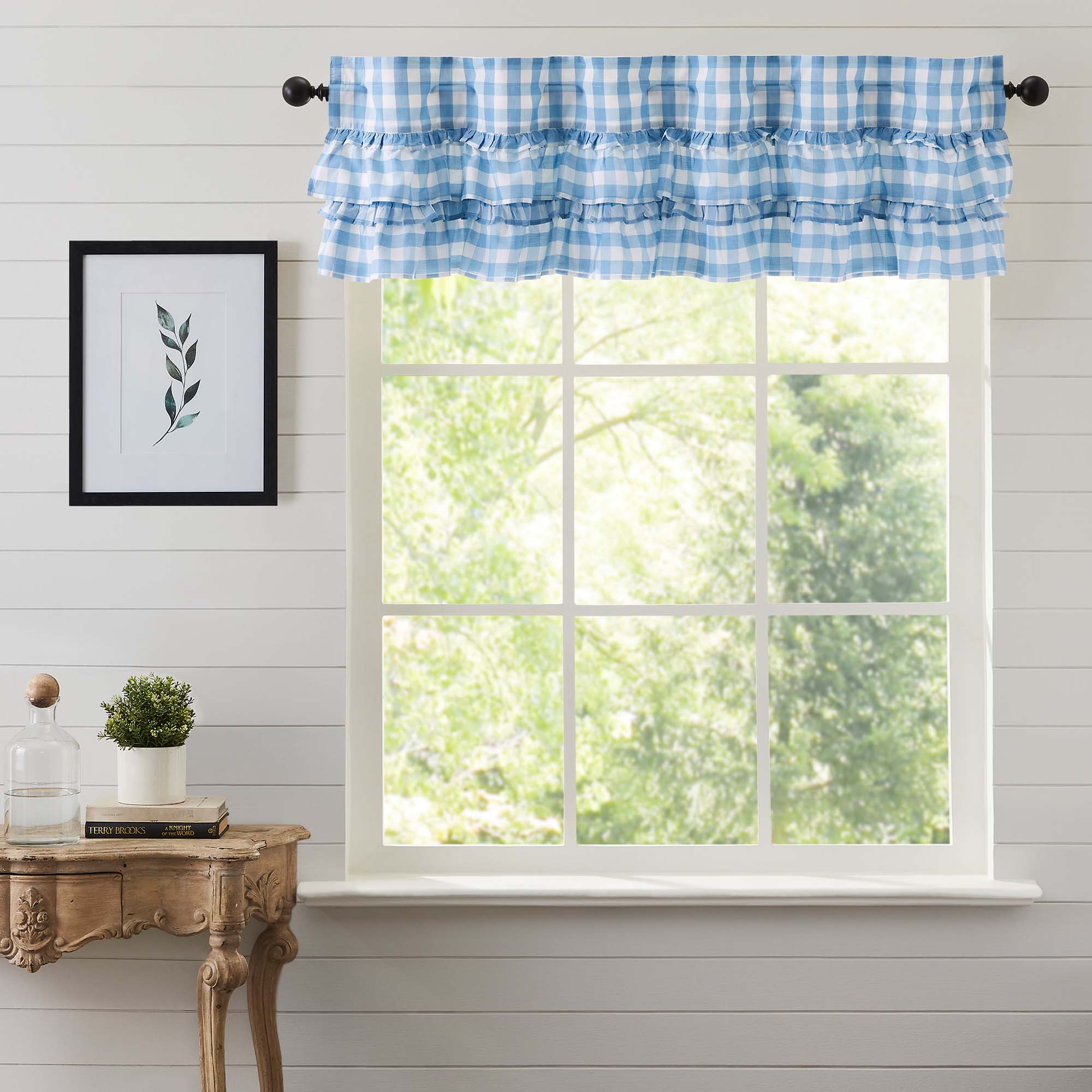 Annie Buffalo Check Ruffled Valance - Blue