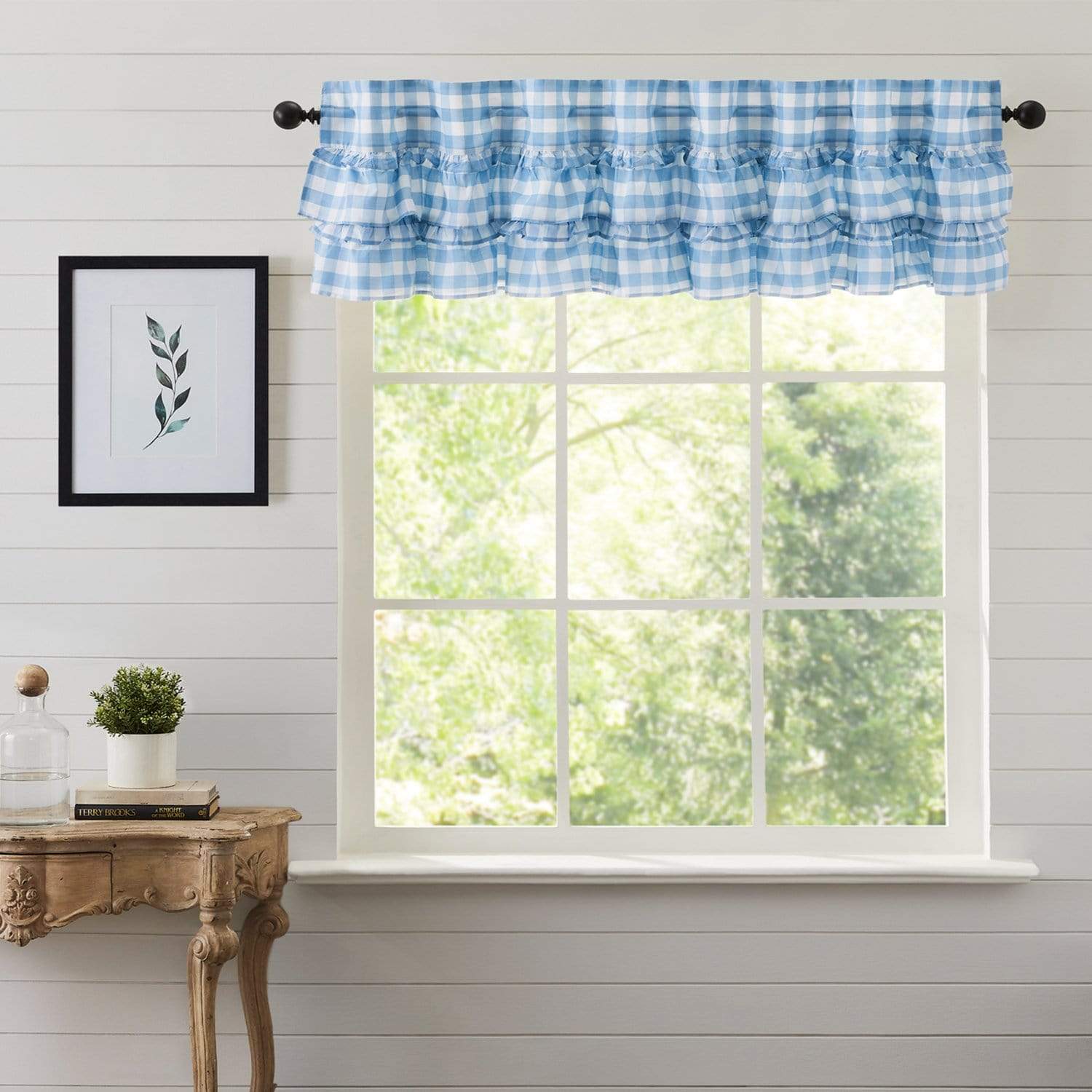 Annie Buffalo Check Ruffled Valance - Blue