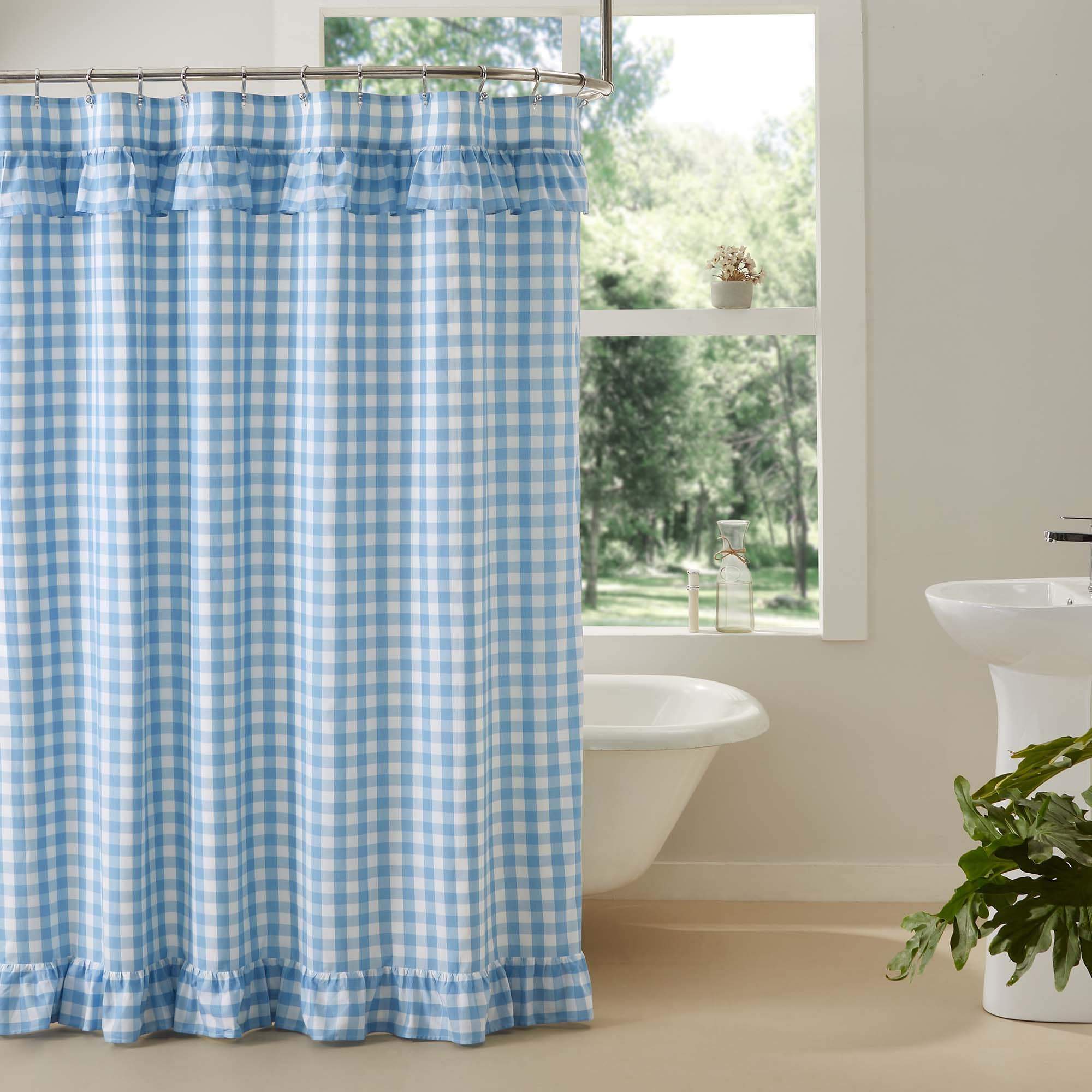 Annie Blue Buffalo Check Ruffled Shower Curtain