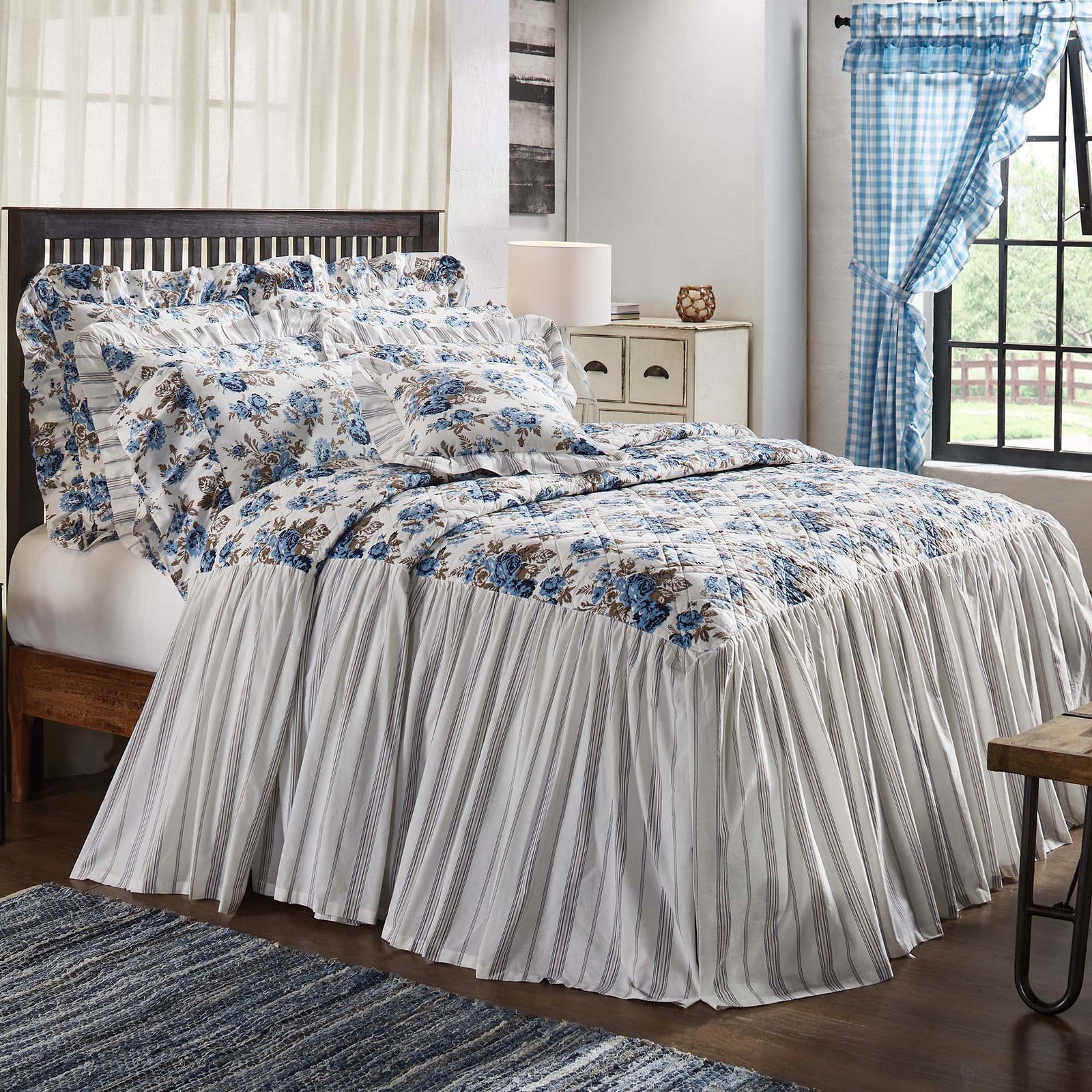 Annie Blue Floral Ruffled Coverlet