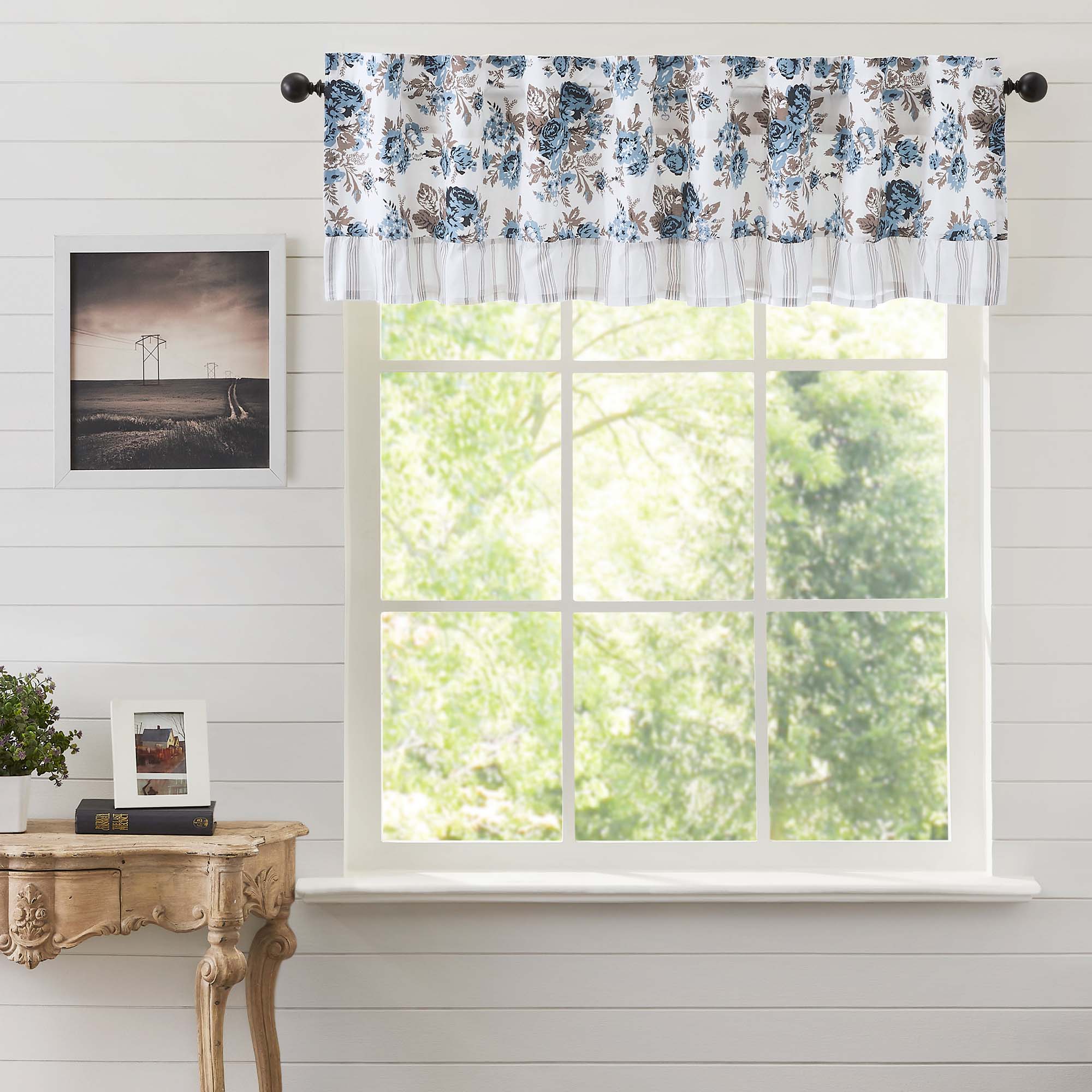 Annie Blue Floral Ruffled Valance