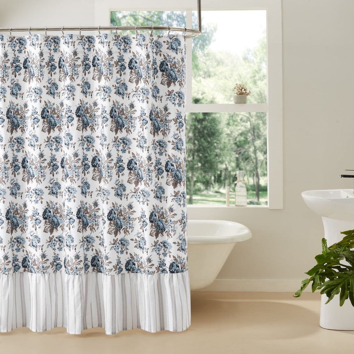 Annie Blue Floral Ruffled Shower Curtain