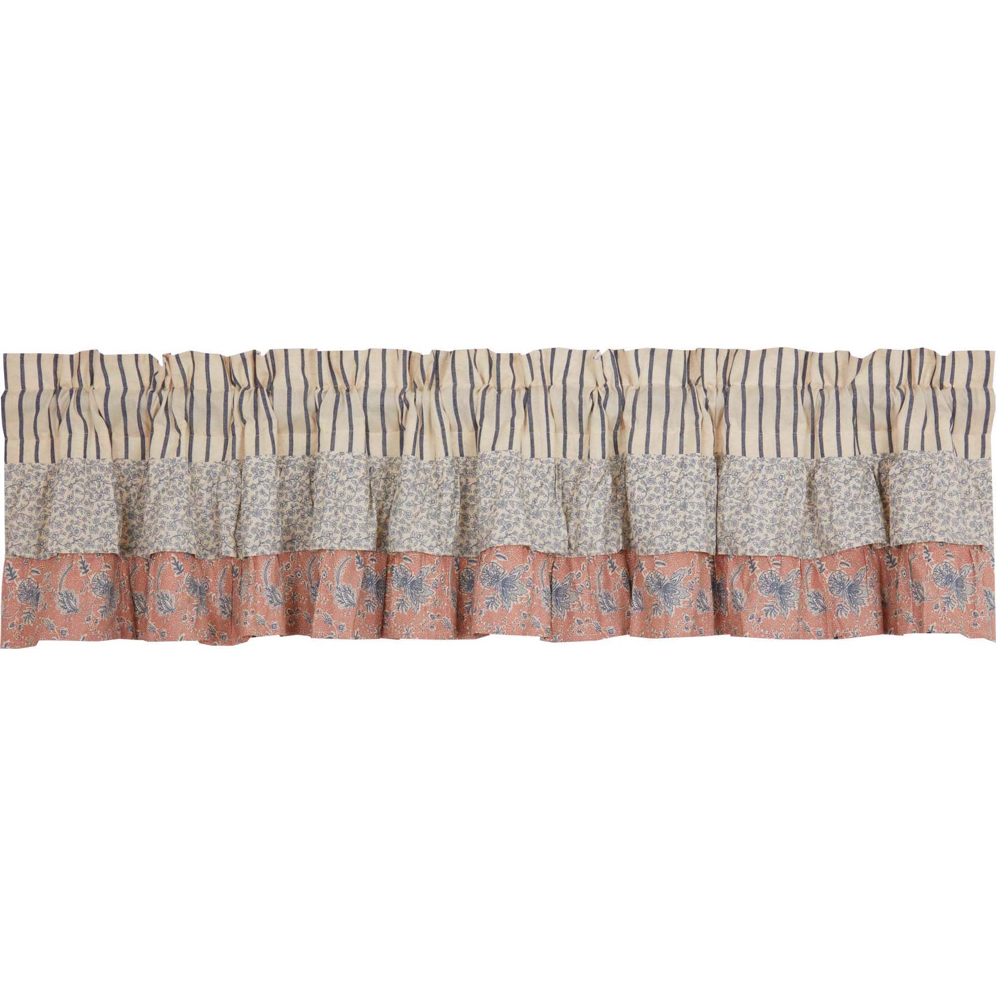 Kaila Blue Ticking Ruffled Valance