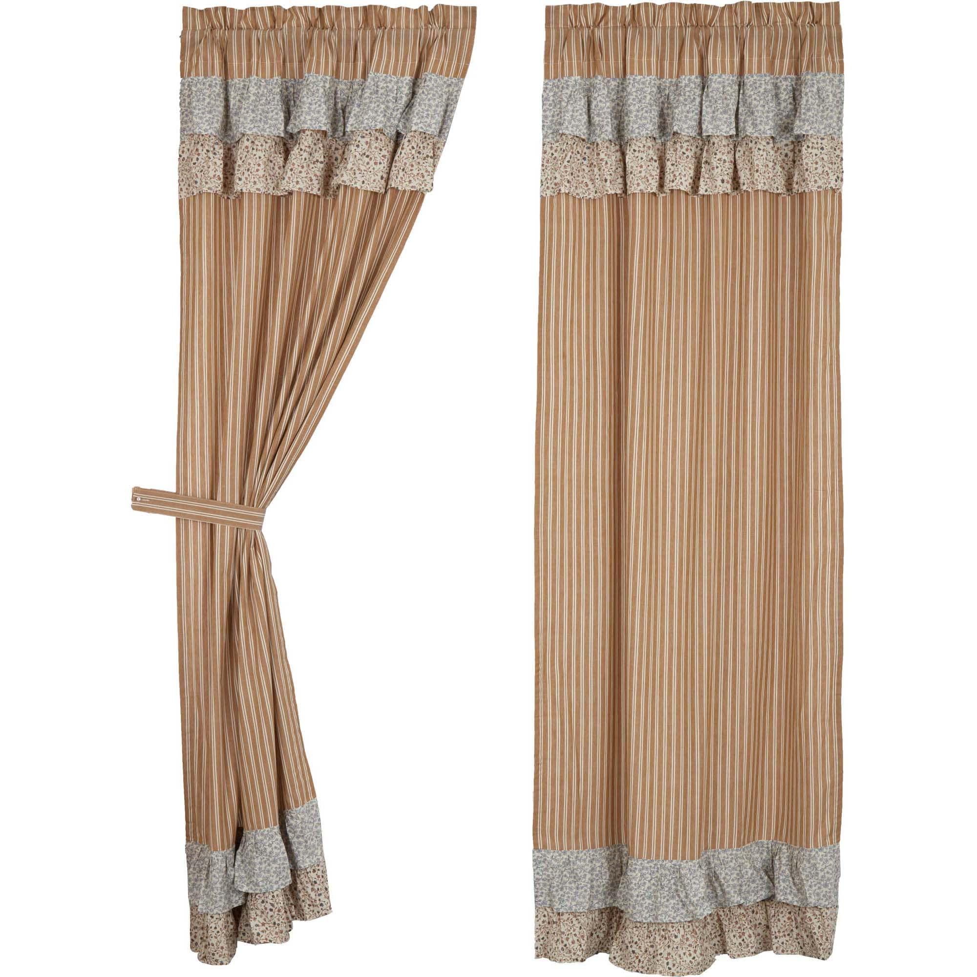 Kaila Gold Ticking Ruffled 84" Panel Set