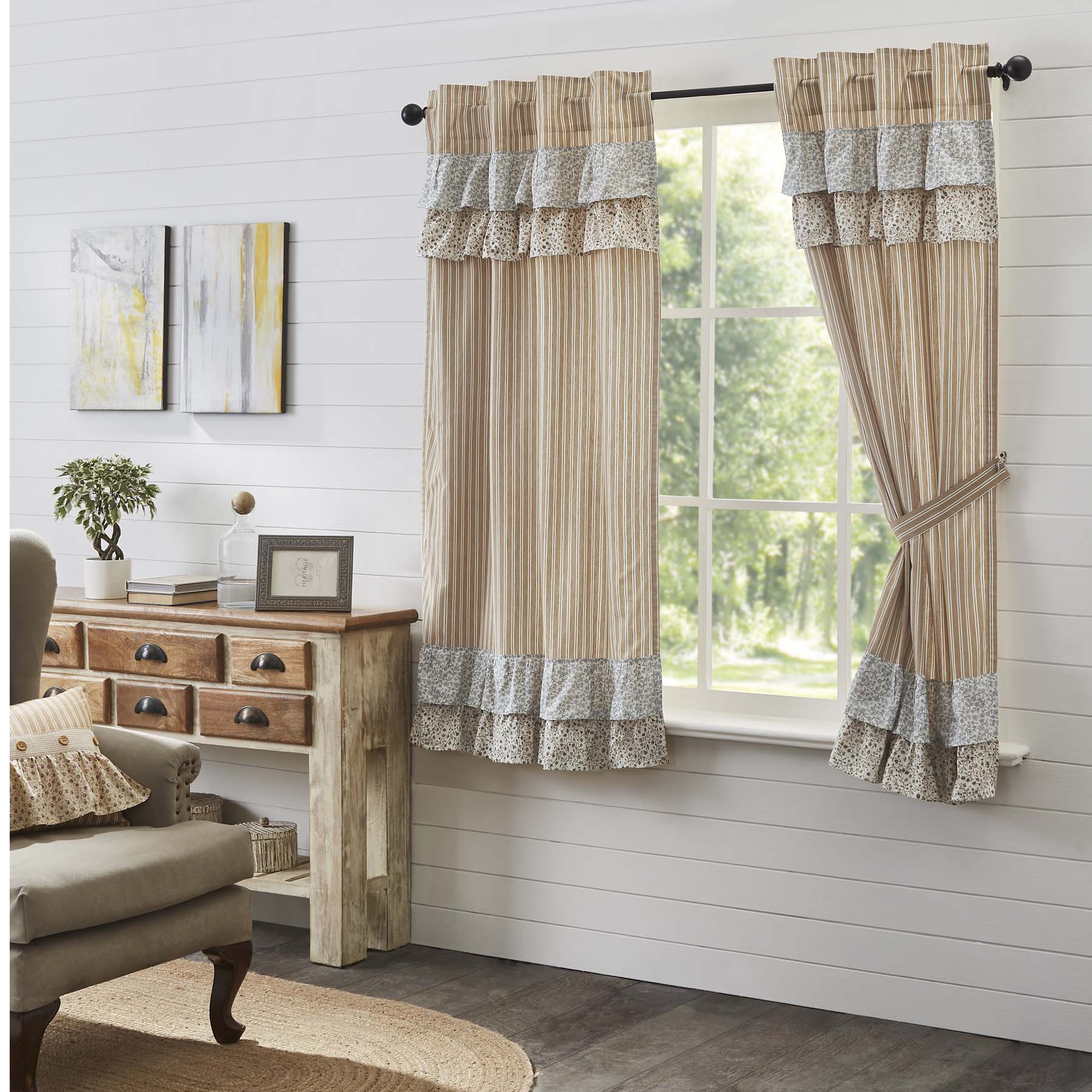 VHC Brands Kaila Ticking Ruffled Panel - Thumbnail 2