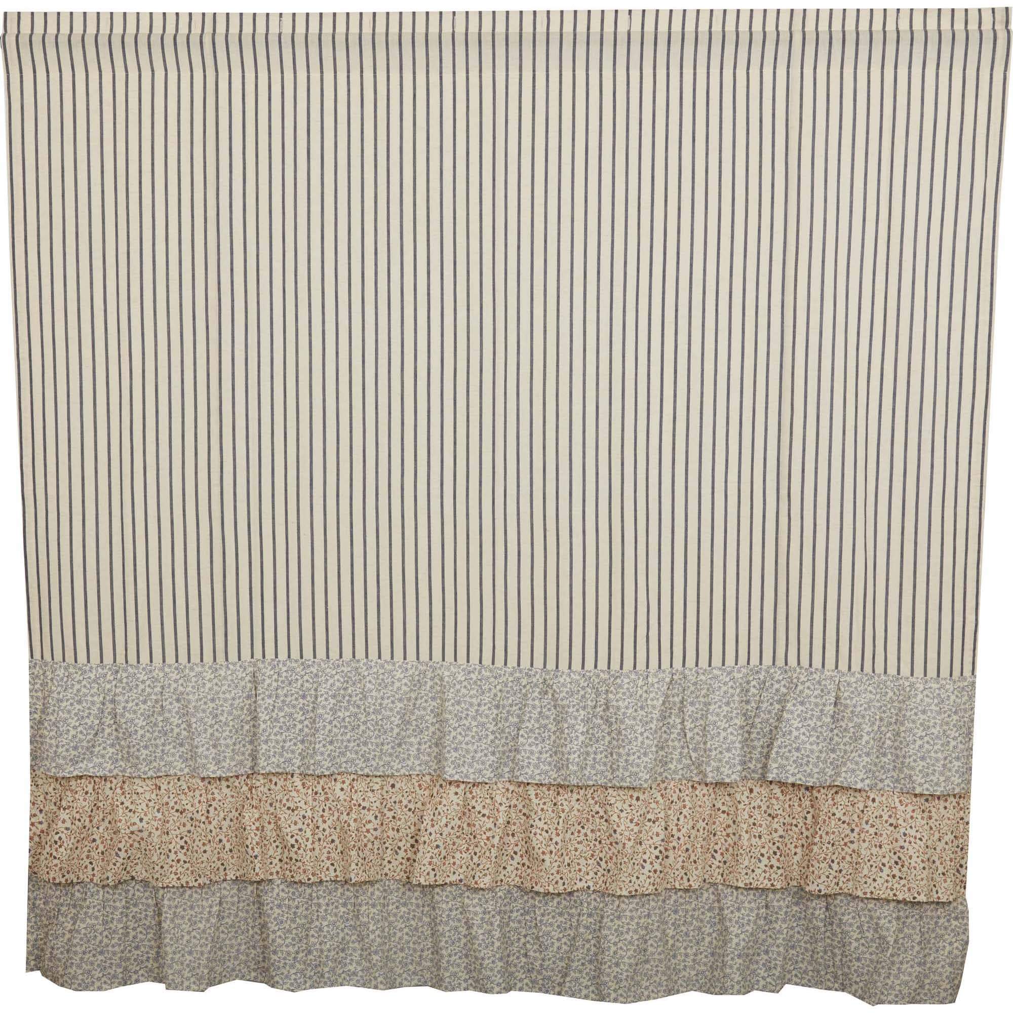 Kaila Blue Ticking Stripe Ruffled Shower Curtain