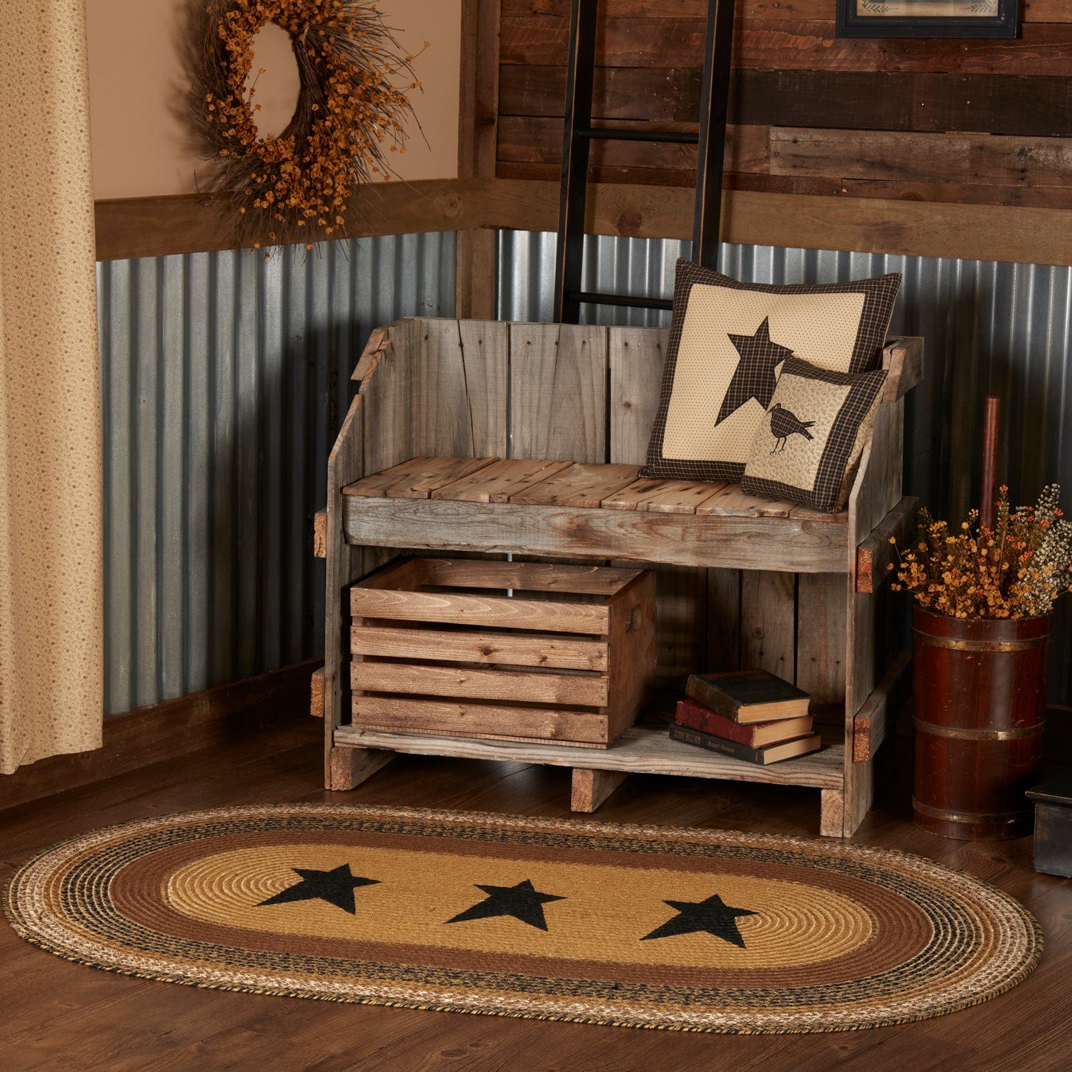 Rustic Star Rugs Entry Rug Kettle Grove Oval Braided Star Rug - Retro Barn Country Linens