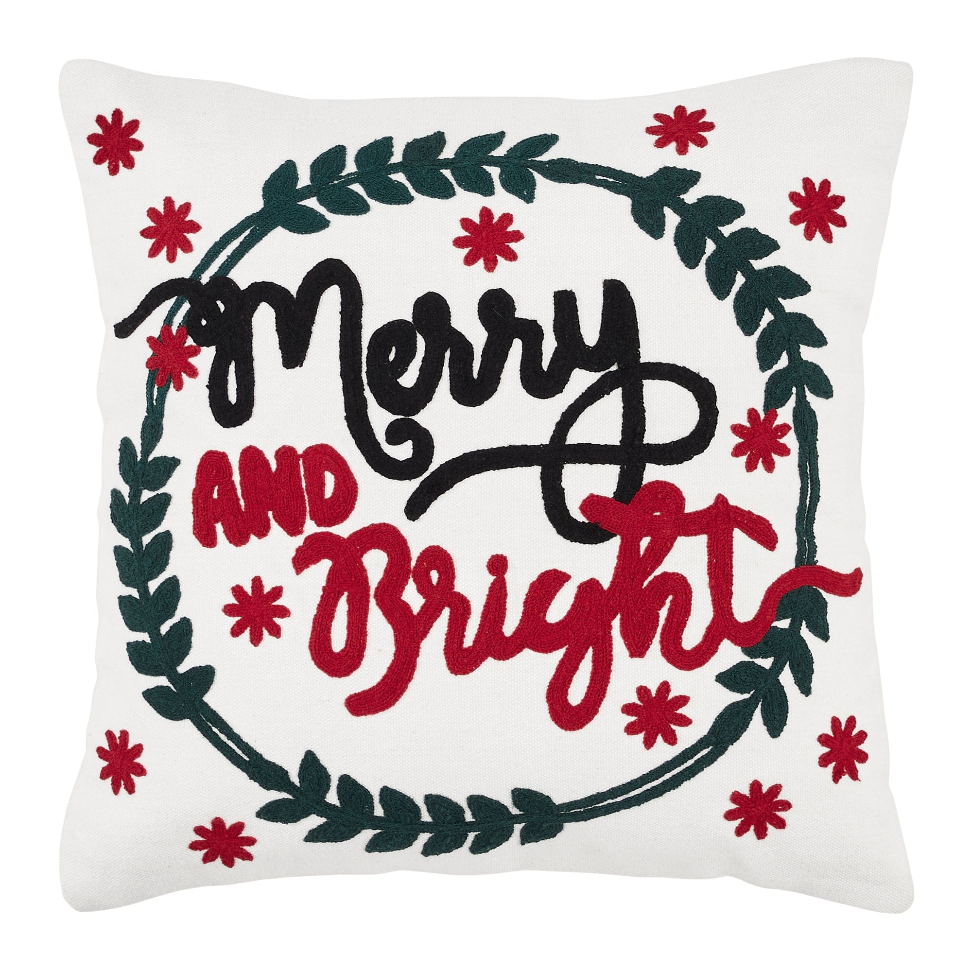 Merry and Bright Embroidered Pillow