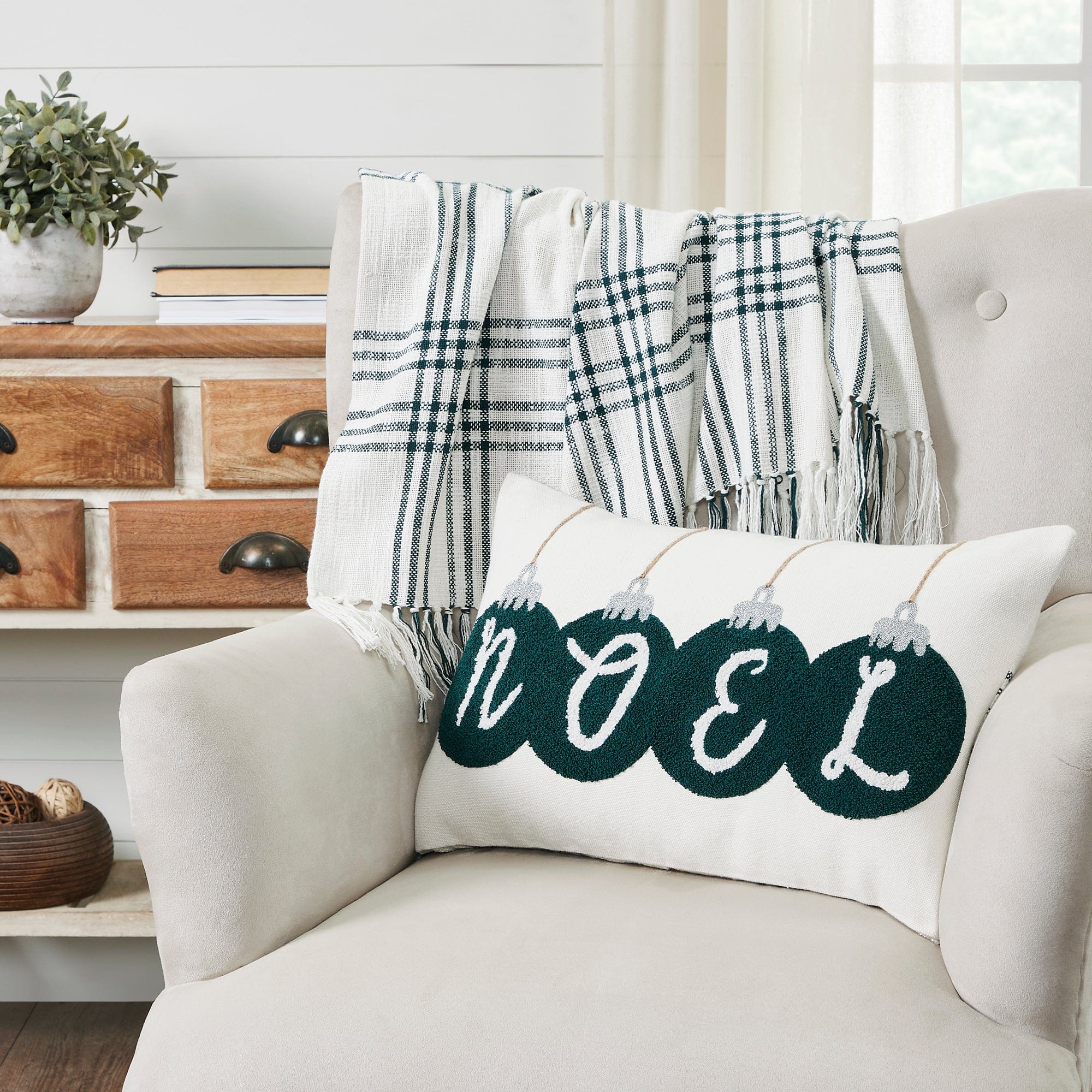 VHC Brands Pine Grove Embroidered Noel Pillow - Thumbnail 4