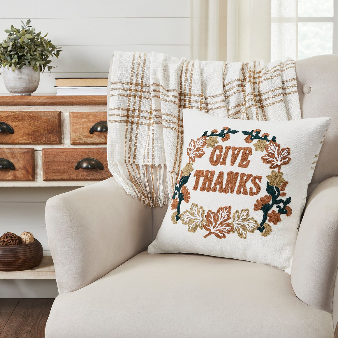 Give Thanks Embroidered Pillow