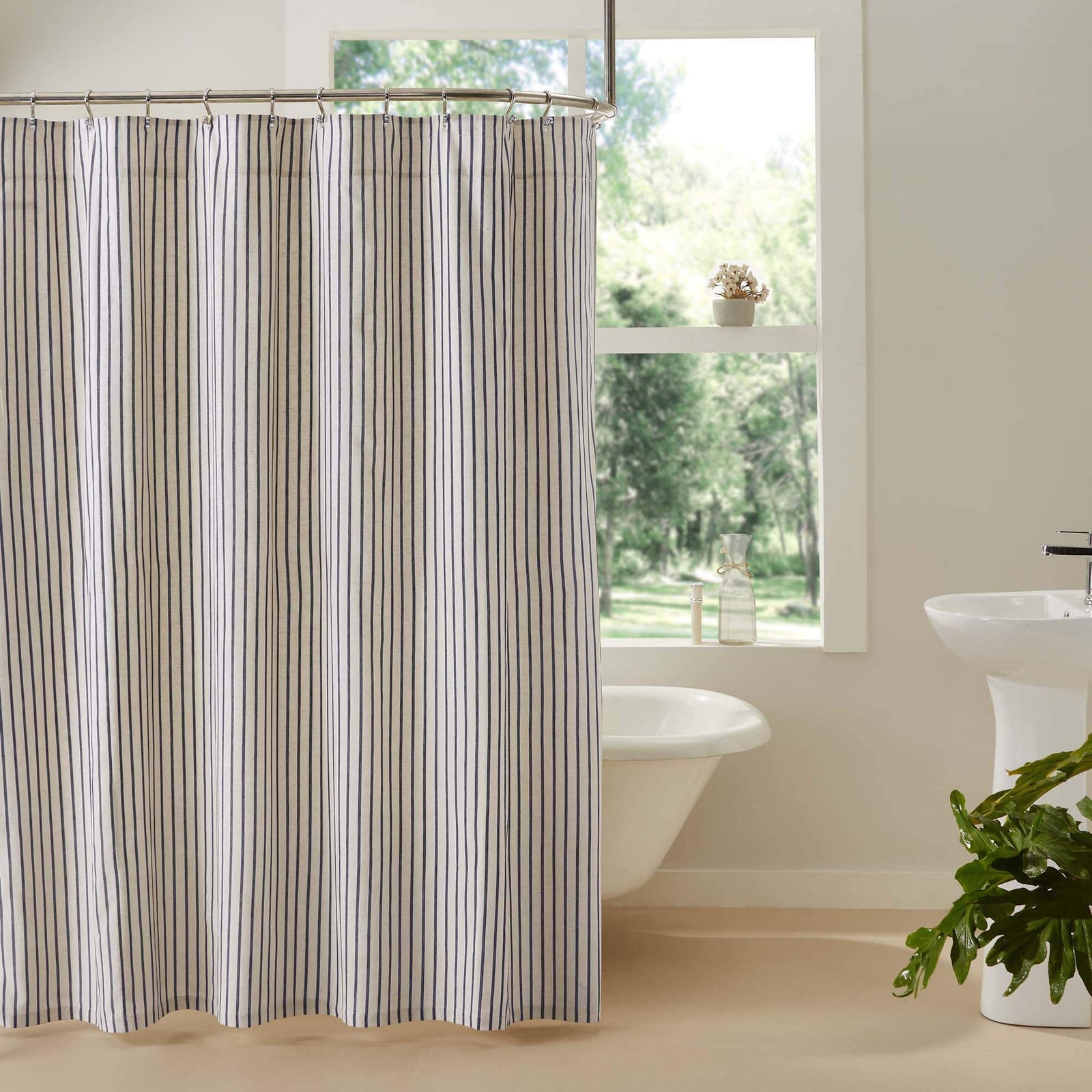 Kaila Blue Ticking Stripe Shower Curtain