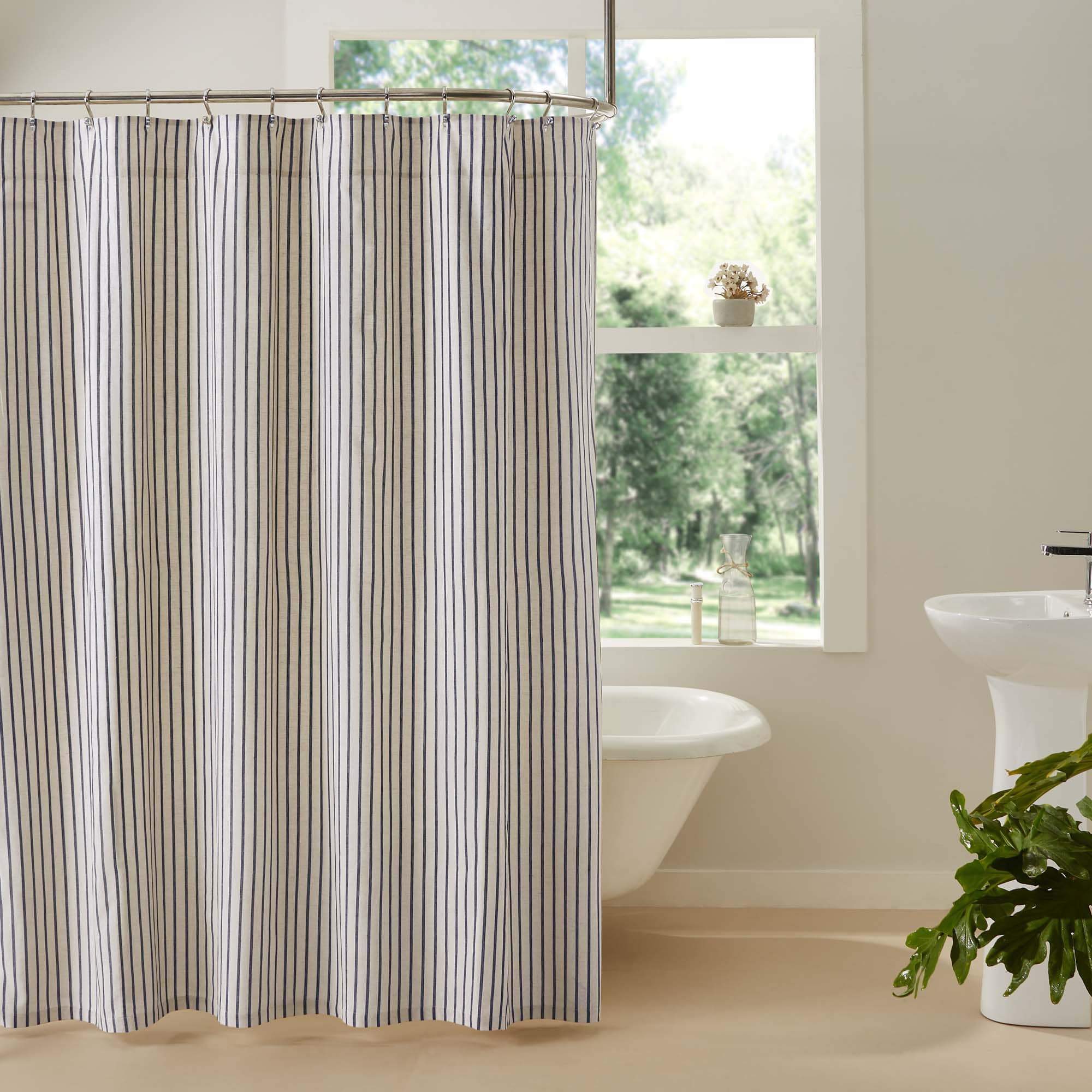 Kaila Blue Ticking Stripe Shower Curtain