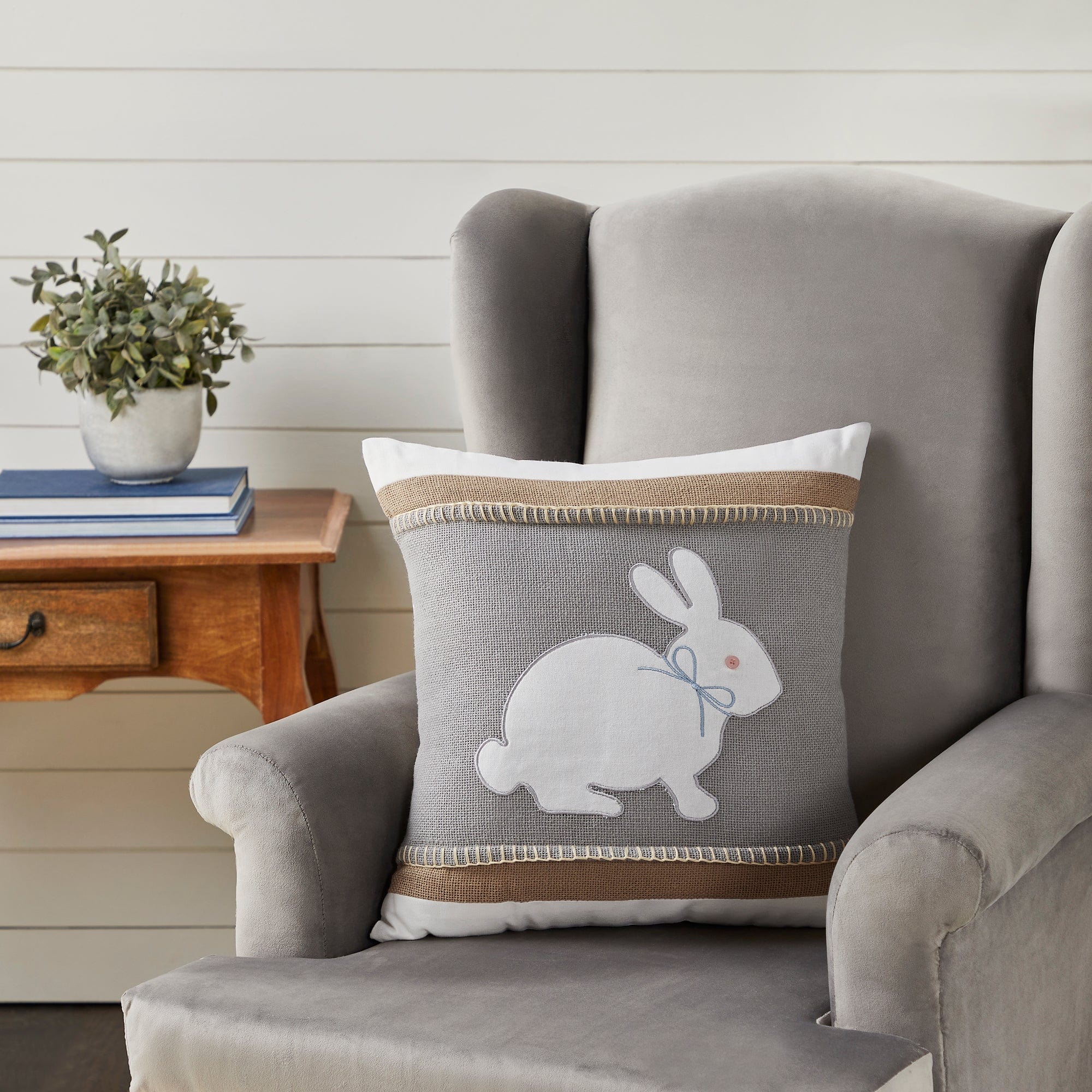 Burlap Applique Bunny Pillow