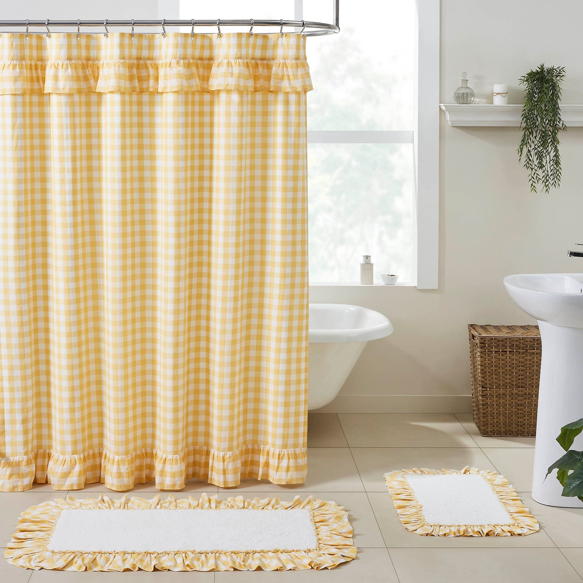 Annie Yellow Buffalo Check Ruffled Shower Curtain