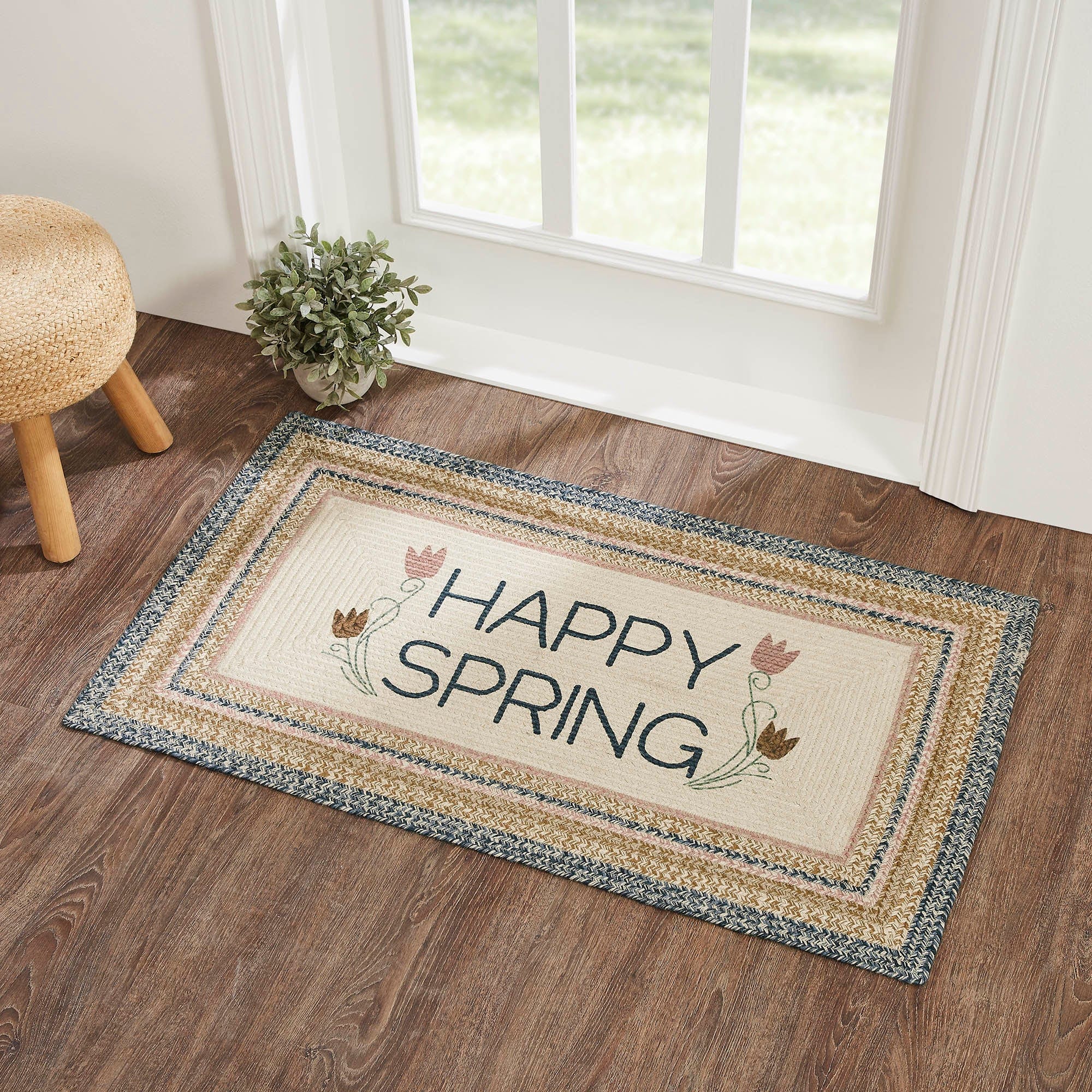 Spring Rug Painted Kaila Happy Spring Jute Rectangle Rug - Retro Barn Country Linens